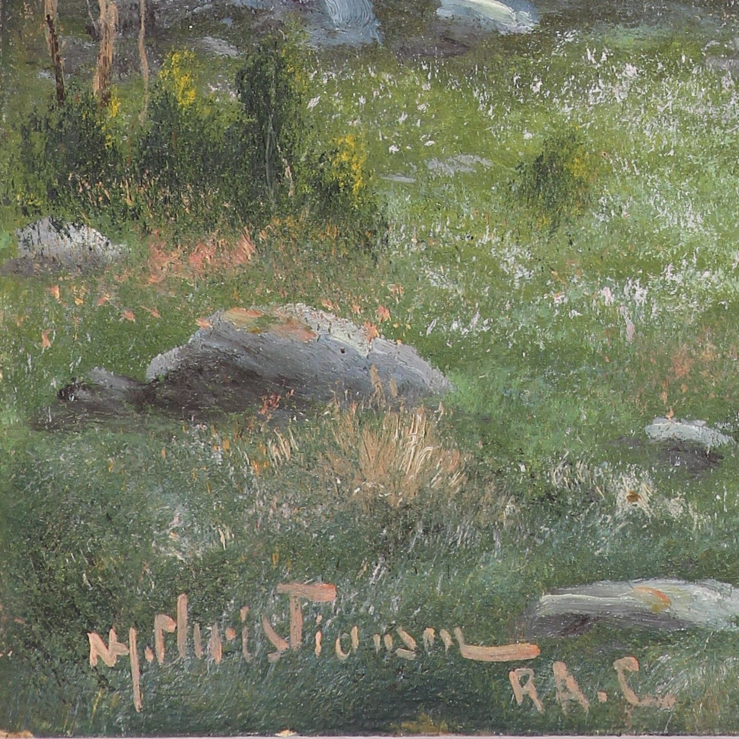 Oil On Board By Nils Hans Christiansen. Deer On Misty Mountainside. photo furniture