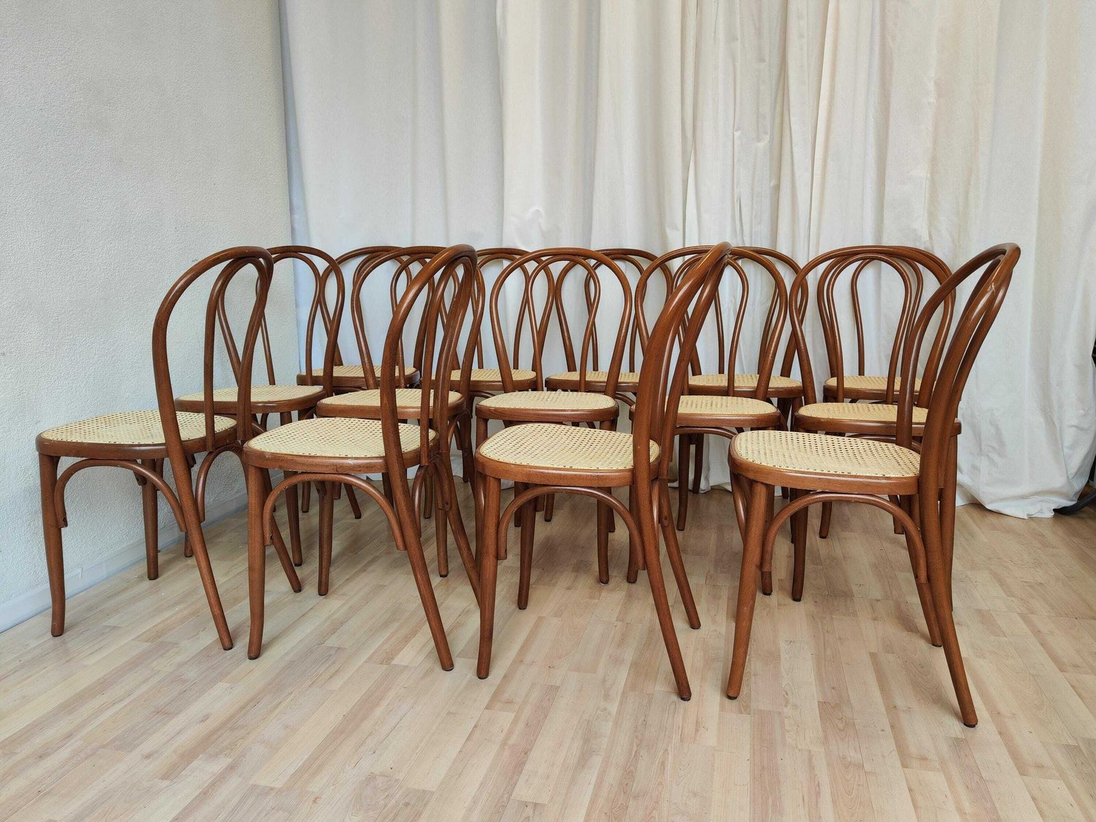 1 Of 9 Vintage Wooden Dining Chairs With Cane Seat / Mid Century Thonet Style N18 / 1970s / Bentwood Techique Dine Chairs / Bistro Bar Pub photo 200.0