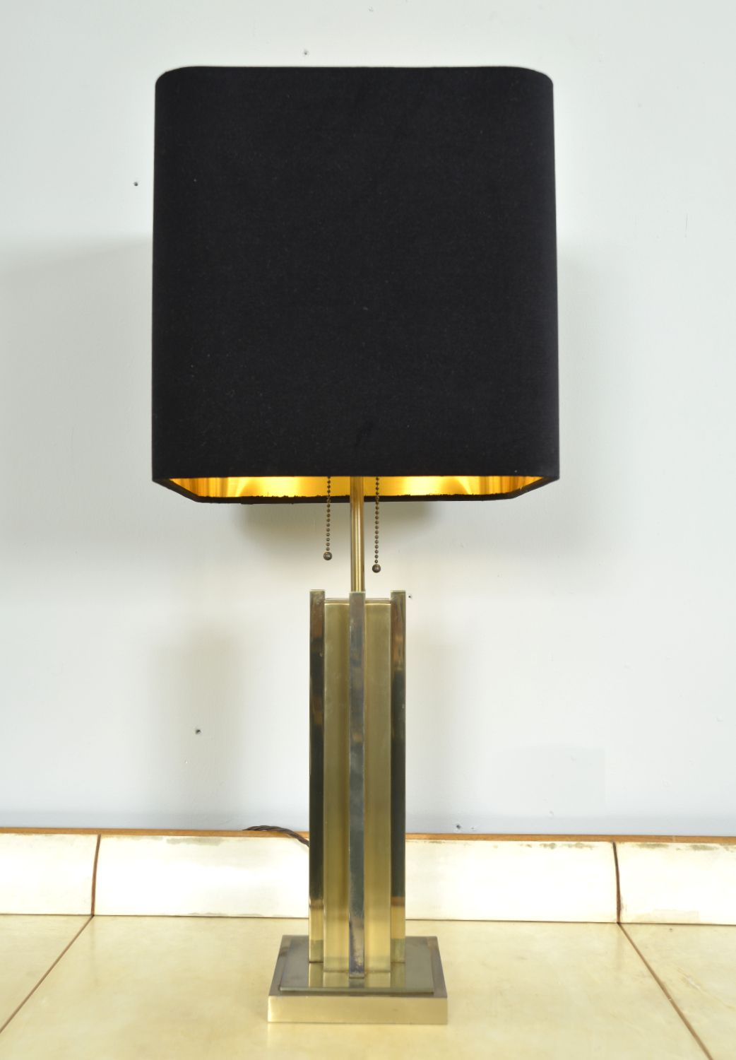 1970s Brutalist Brass Gold Table Lamp By Belgo Chrom Willy Rizzo Style Belgium photo for sale