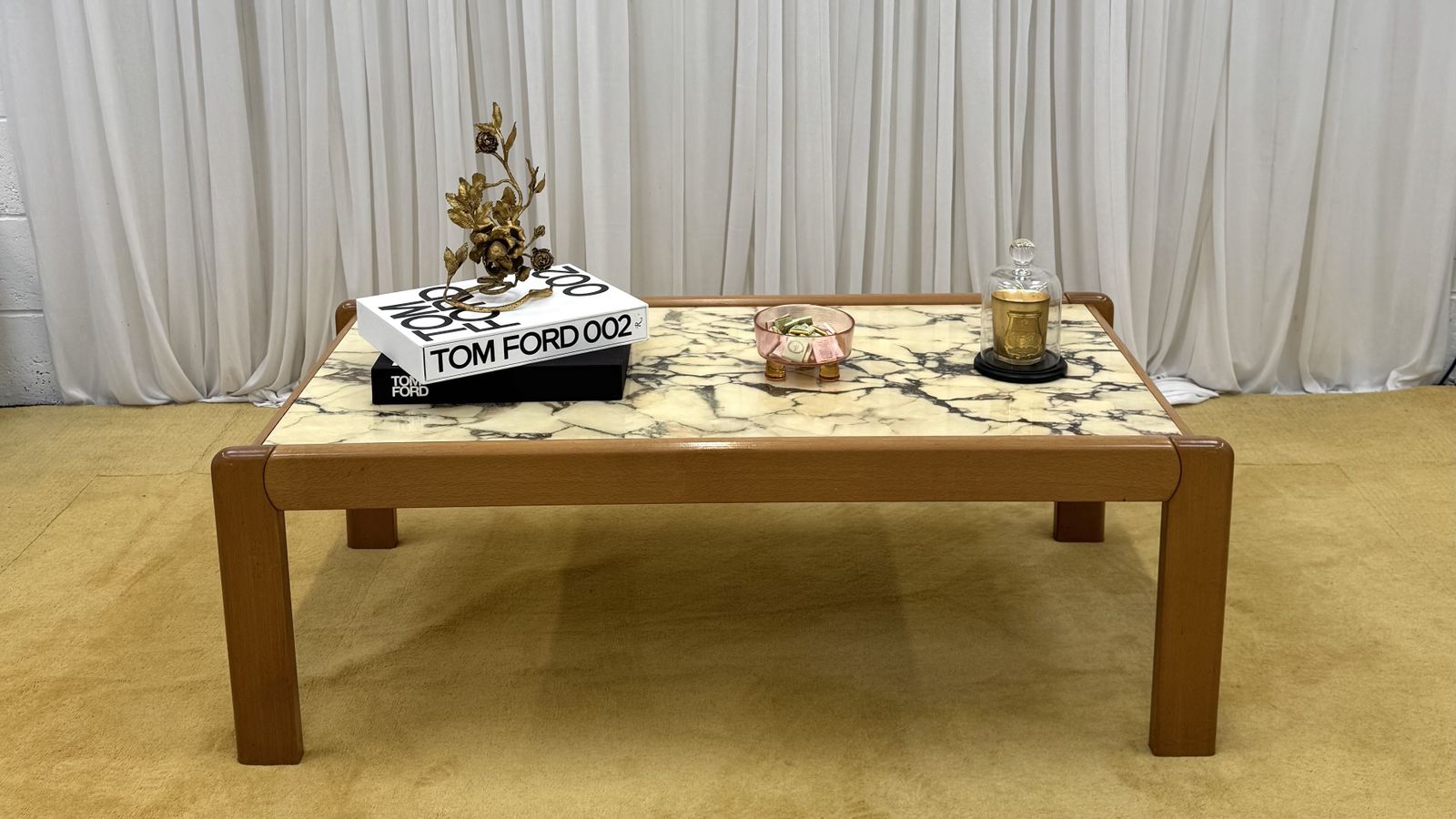 Breccia Capraia Marble Coffee Table In Wooden Frame, 1970s. France.