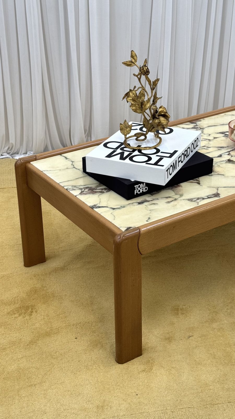 photo furniture Breccia Capraia Marble Coffee Table In Wooden Frame, 1970s. France.
