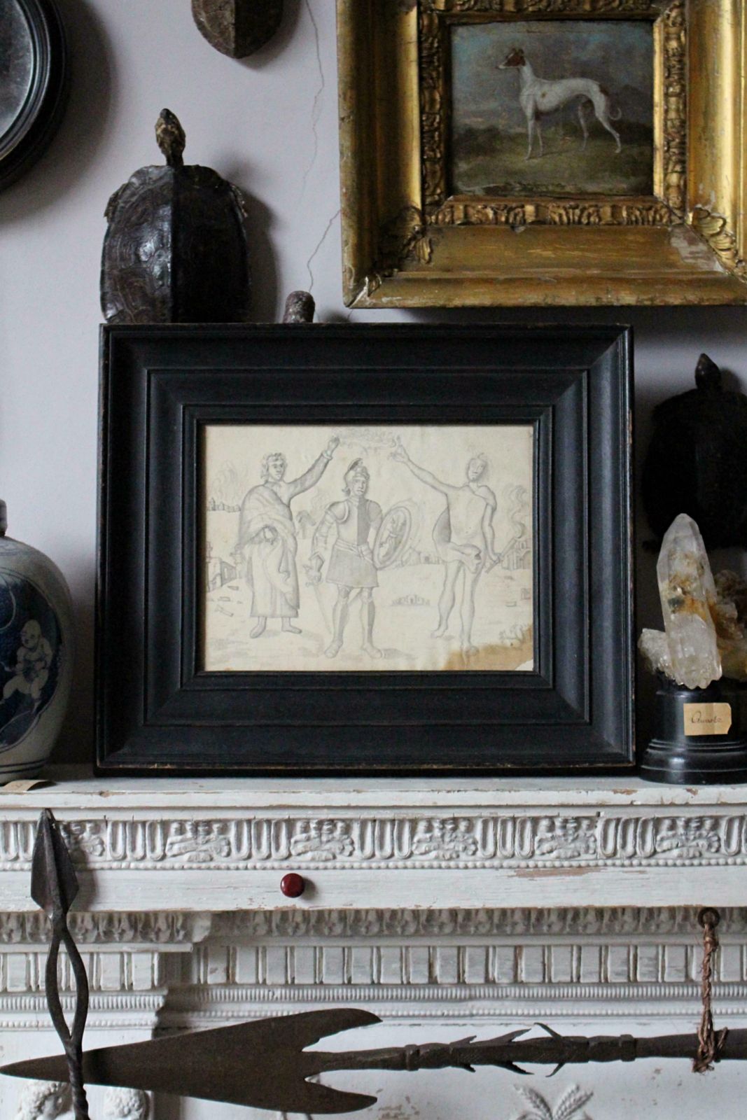 Early 19th Century Pencil Sketch, Warrior & Divines Medieval Grand Tour photo for sale
