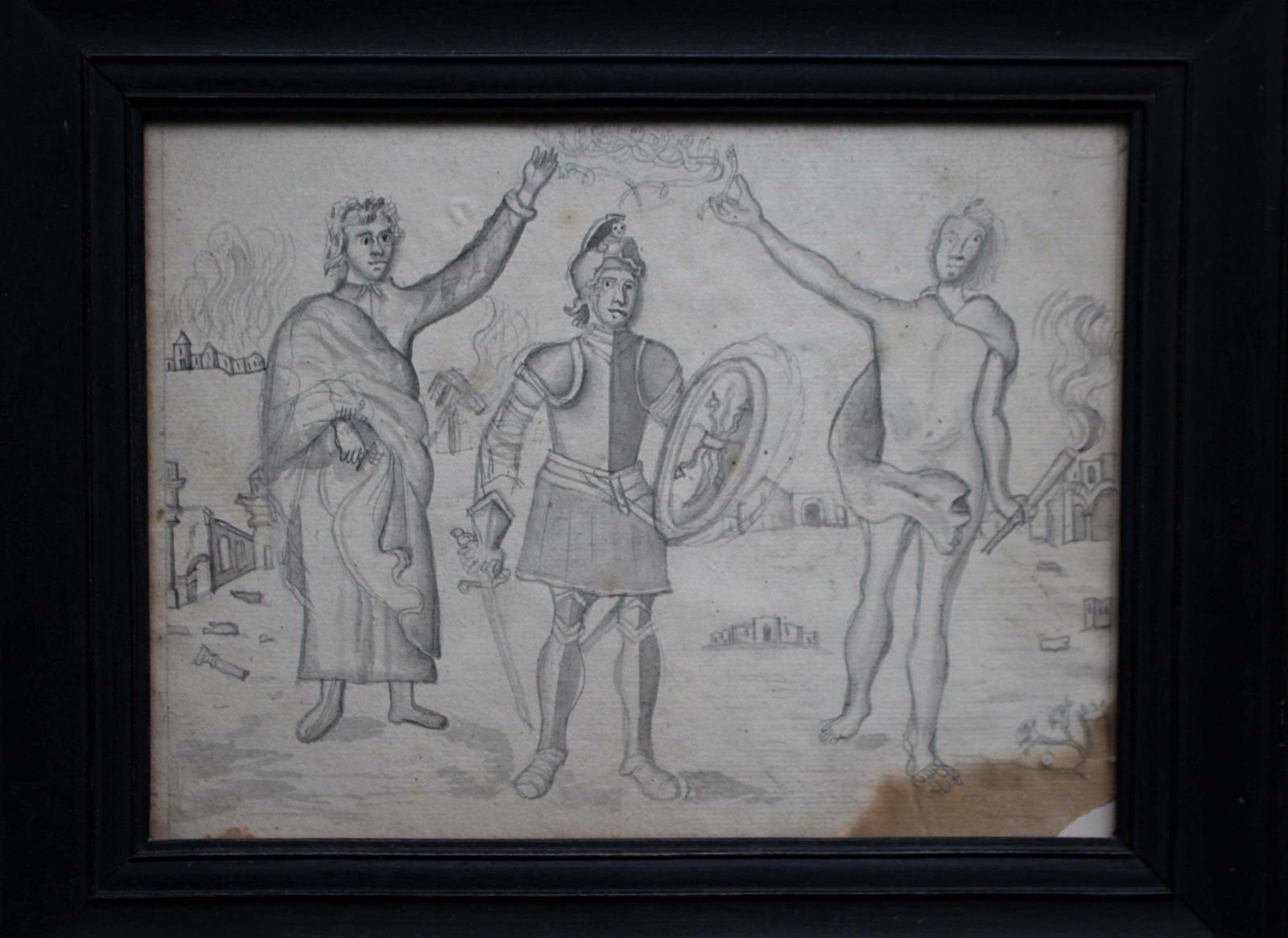 Early 19th Century Pencil Sketch, Warrior & Divines Medieval Grand Tour photo Art