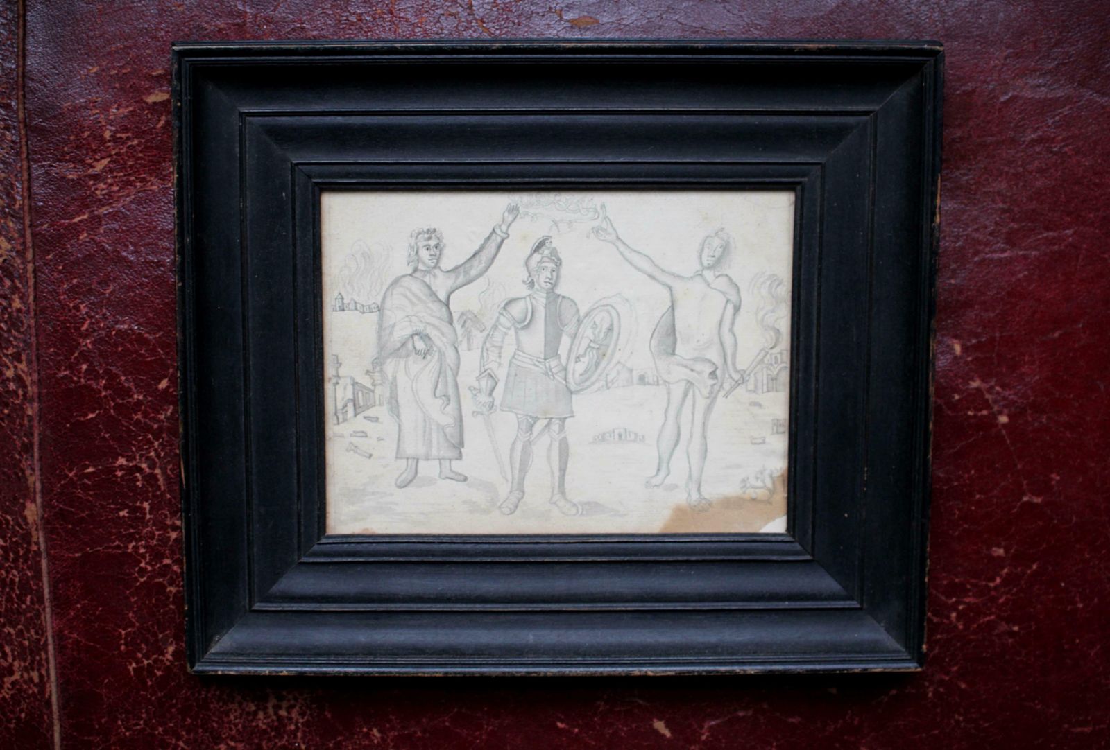 photo vinterior Early 19th Century Pencil Sketch, Warrior & Divines Medieval Grand Tour
