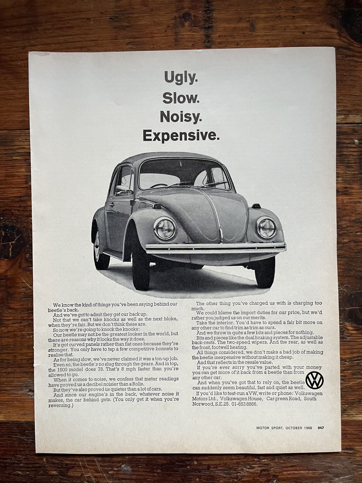 Original Volkswagen Advertising Print 1960s photo for sale