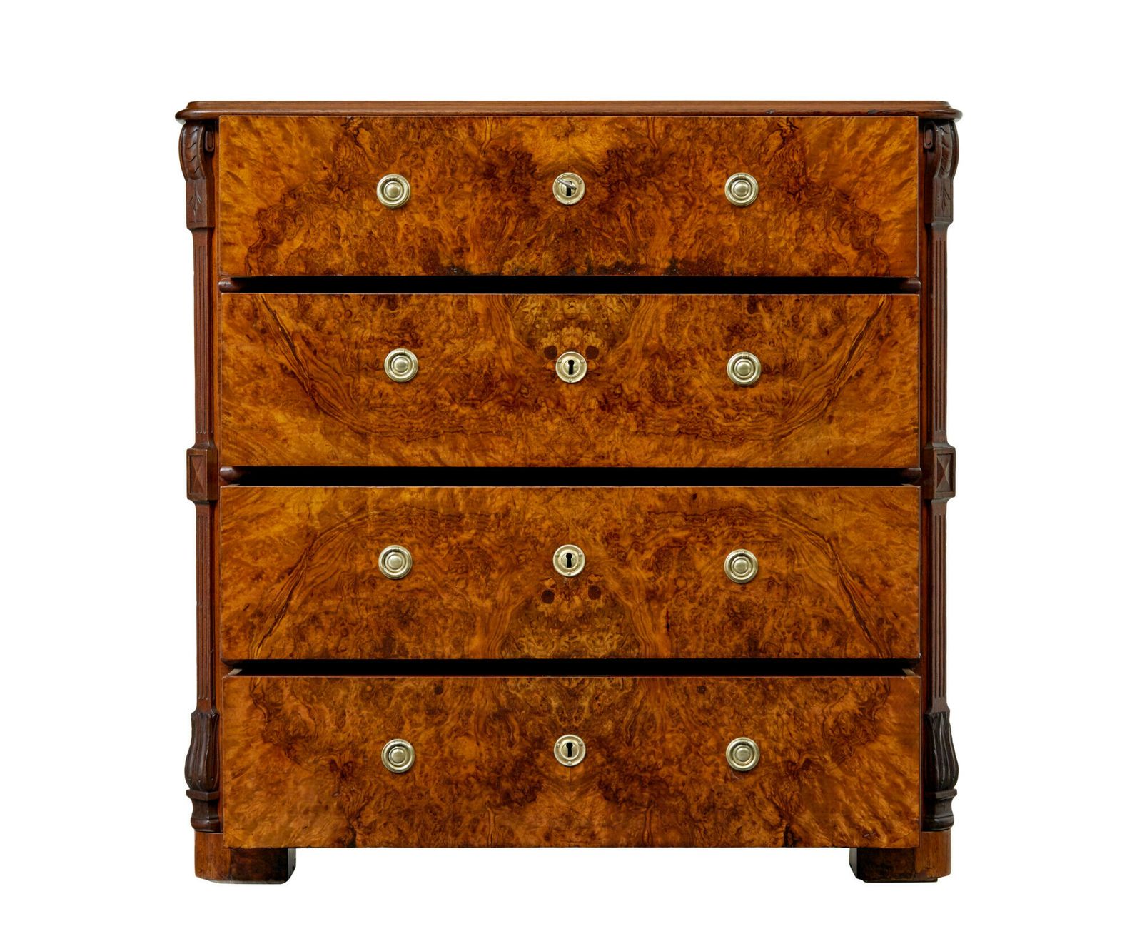 Swedish 19th Century Burr Walnut Chest Of Drawers photo vintage