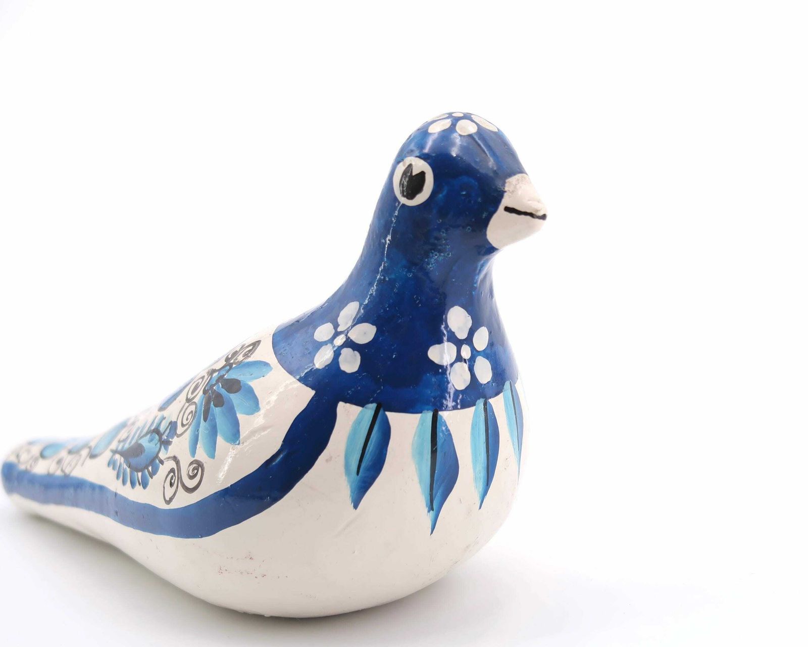 Mexican Folk Terracotta Ceramic Bird, Blue And White Dove, 1970s / Floral, Boho Chic, Bohemian, Mexico photo 83.0