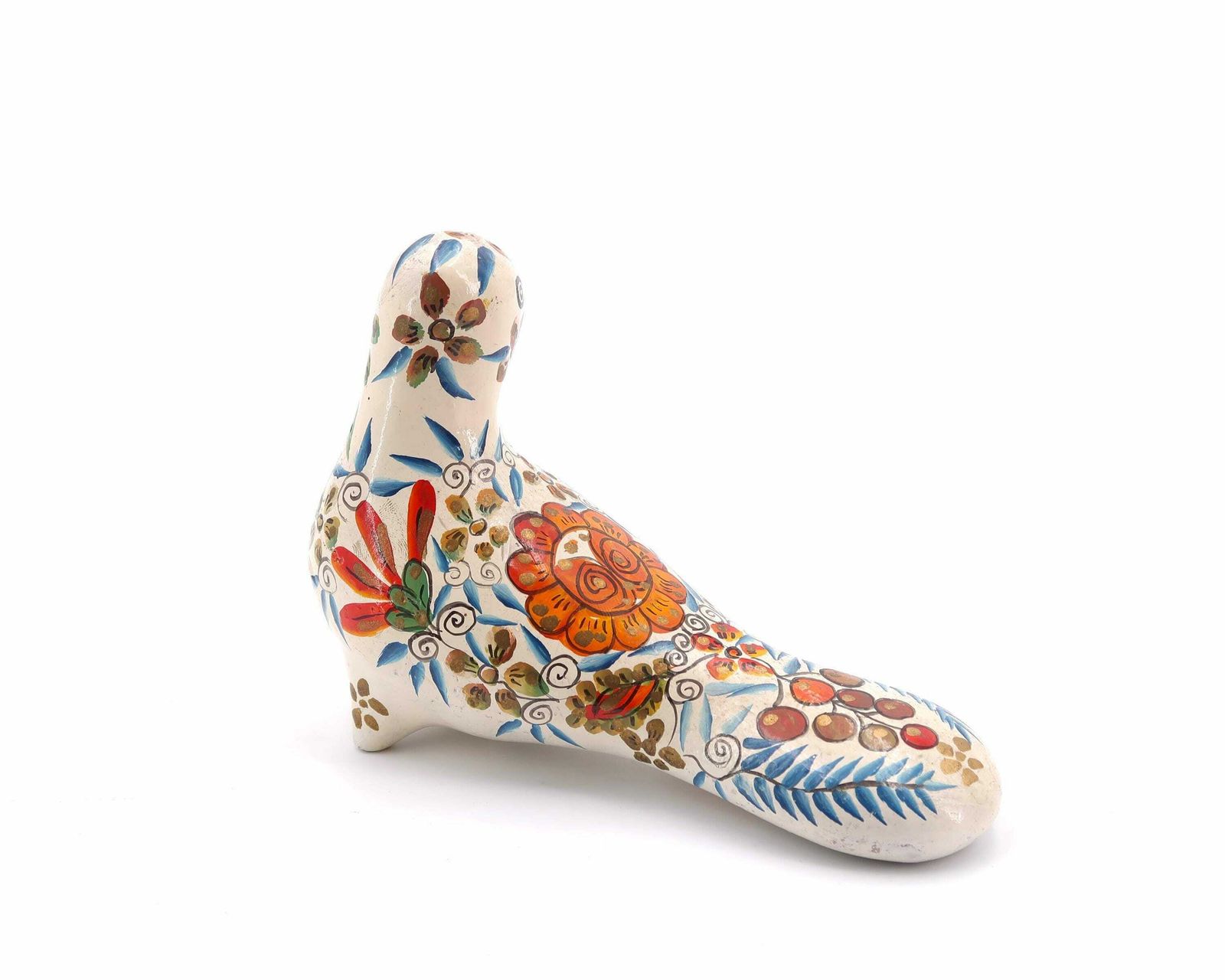 Mexican Folk Terracotta Ceramic Bird, Colorful Dove, 1970s / Floral, Boho Chic, Bohemian, Mexico photo for sale