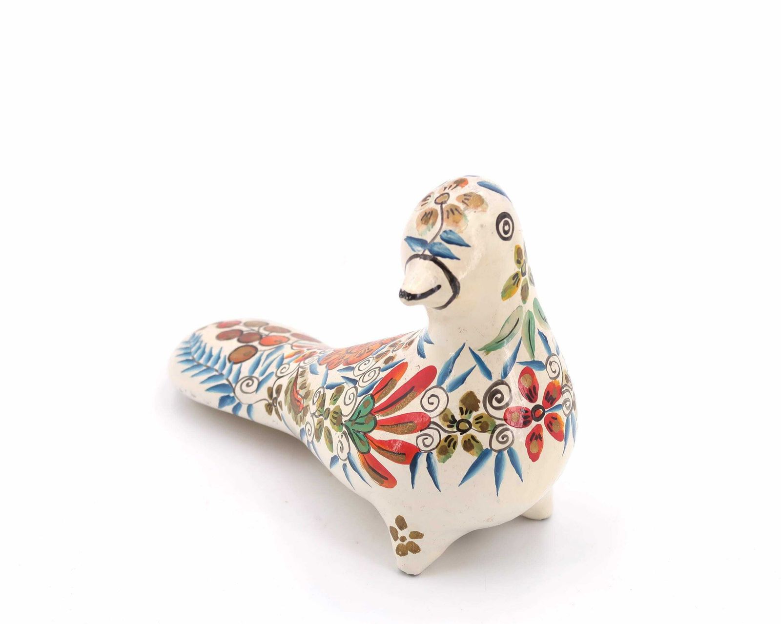 Mexican Folk Terracotta Ceramic Bird, Colorful Dove, 1970s / Floral, Boho Chic, Bohemian, Mexico photo vinterior