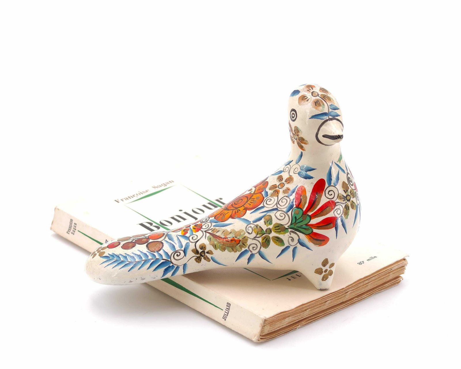 Mexican Folk Terracotta Ceramic Bird, Colorful Dove, 1970s / Floral, Boho Chic, Bohemian, Mexico photo buy
