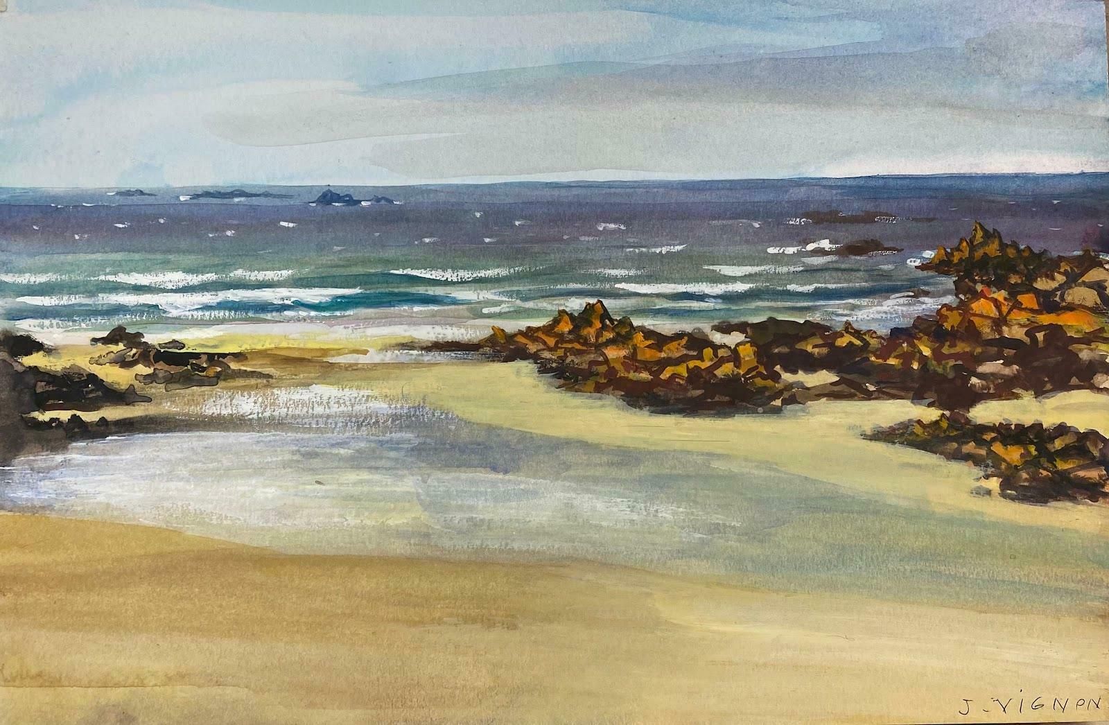 Josine Vignonpost Impressionist Painting Boats In The Horizon At Ploudalmézeau, Brittanyc.1987