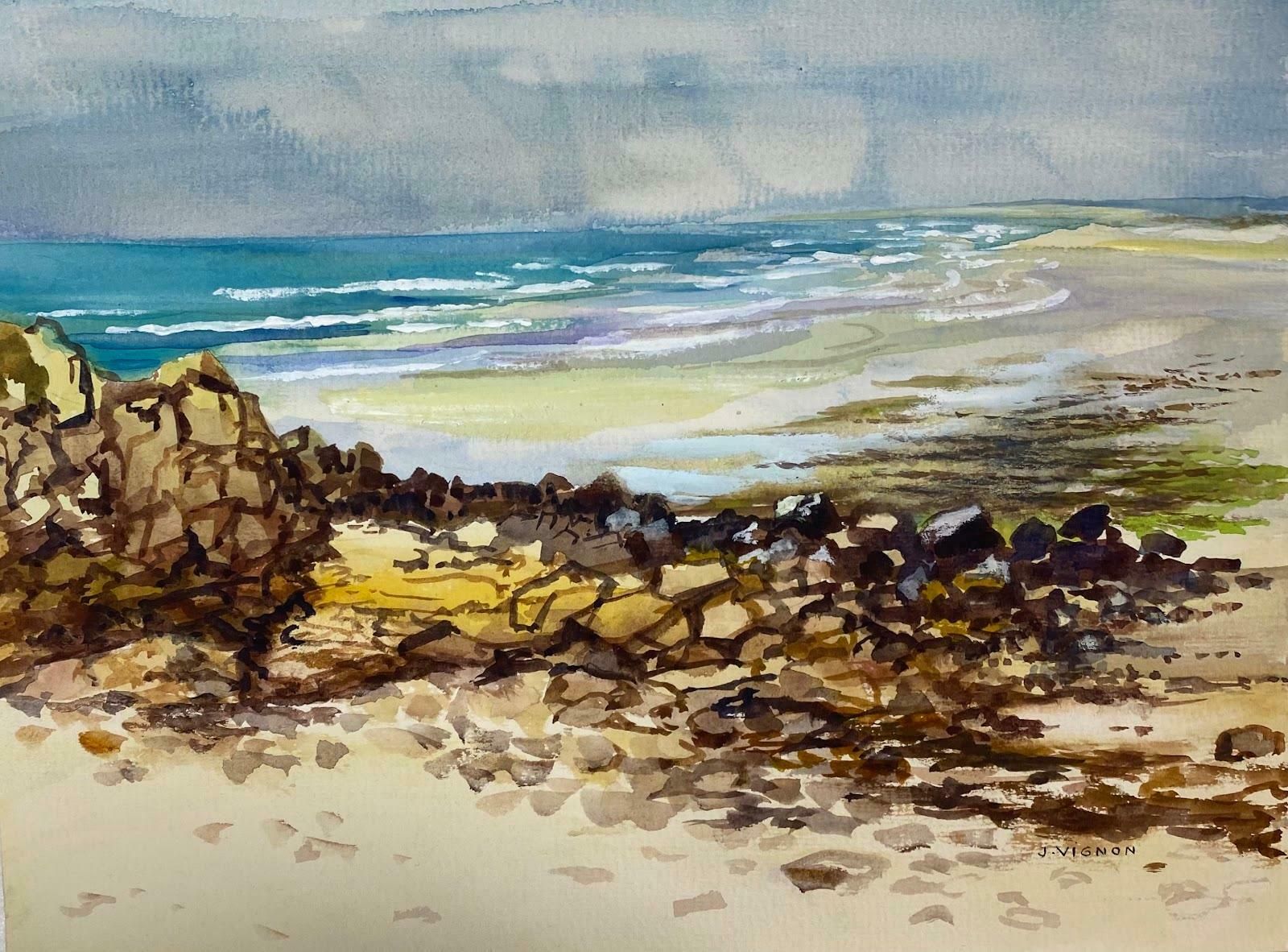 Josine Vignonpost Impressionist Watercolour Painting Low Tide At Pointe De La Torche Brittanyc.1984