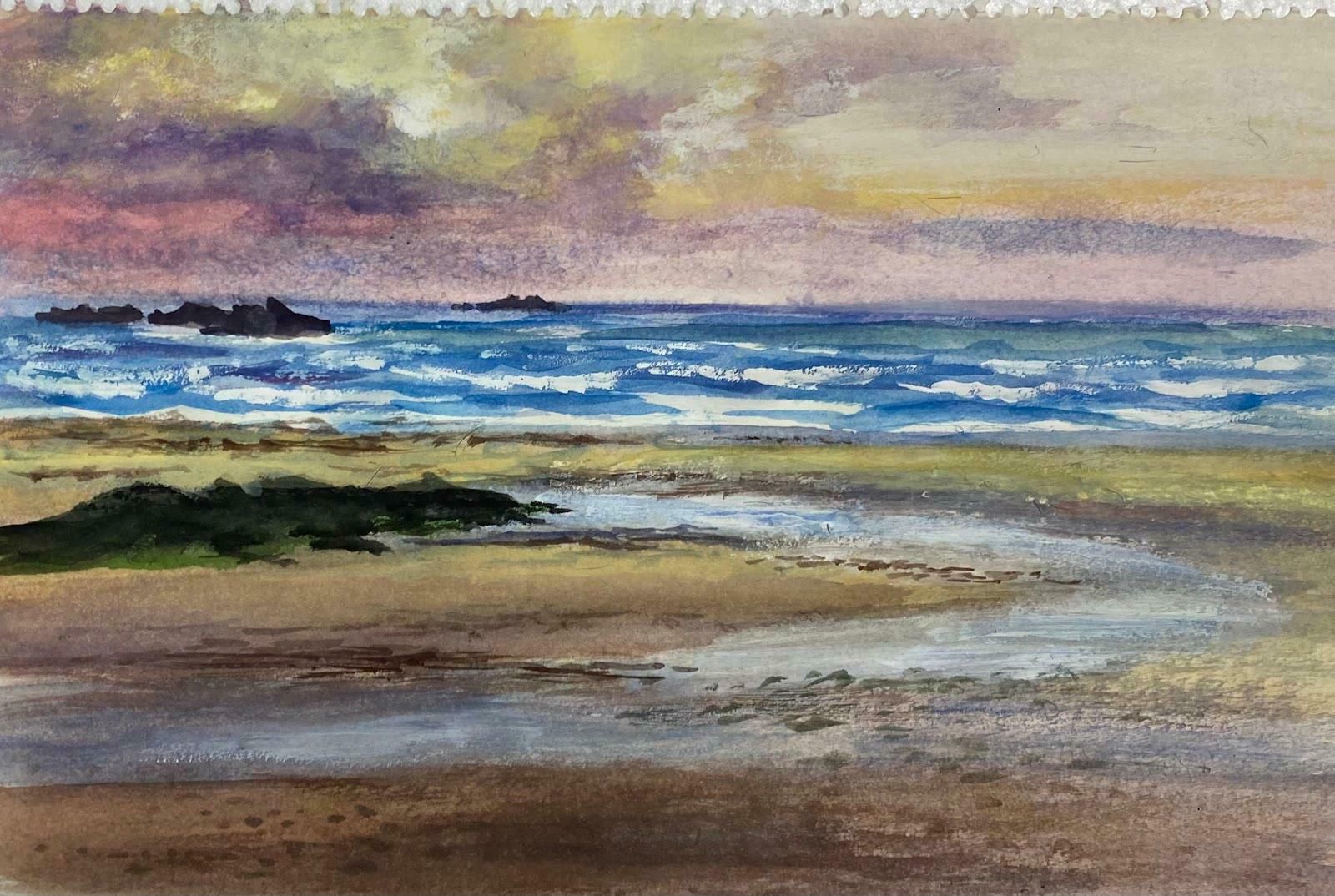 Josine Vignonpost Impressionist French Watercolour Painting Purple Skies Over The Horizonc.1987