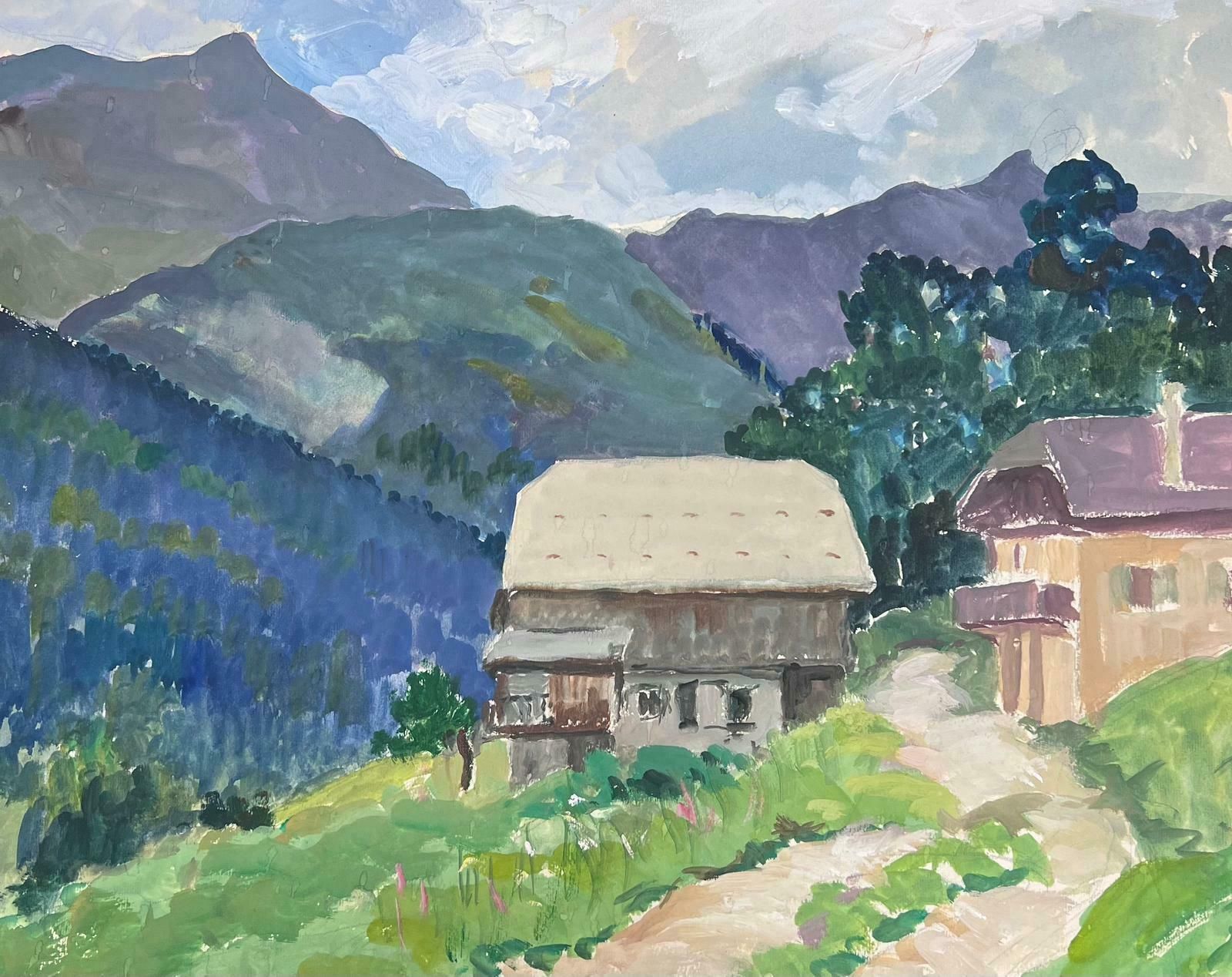 Louise Alix1930's French Impressionist Gouache Huts In Summer Mountains 1930's
