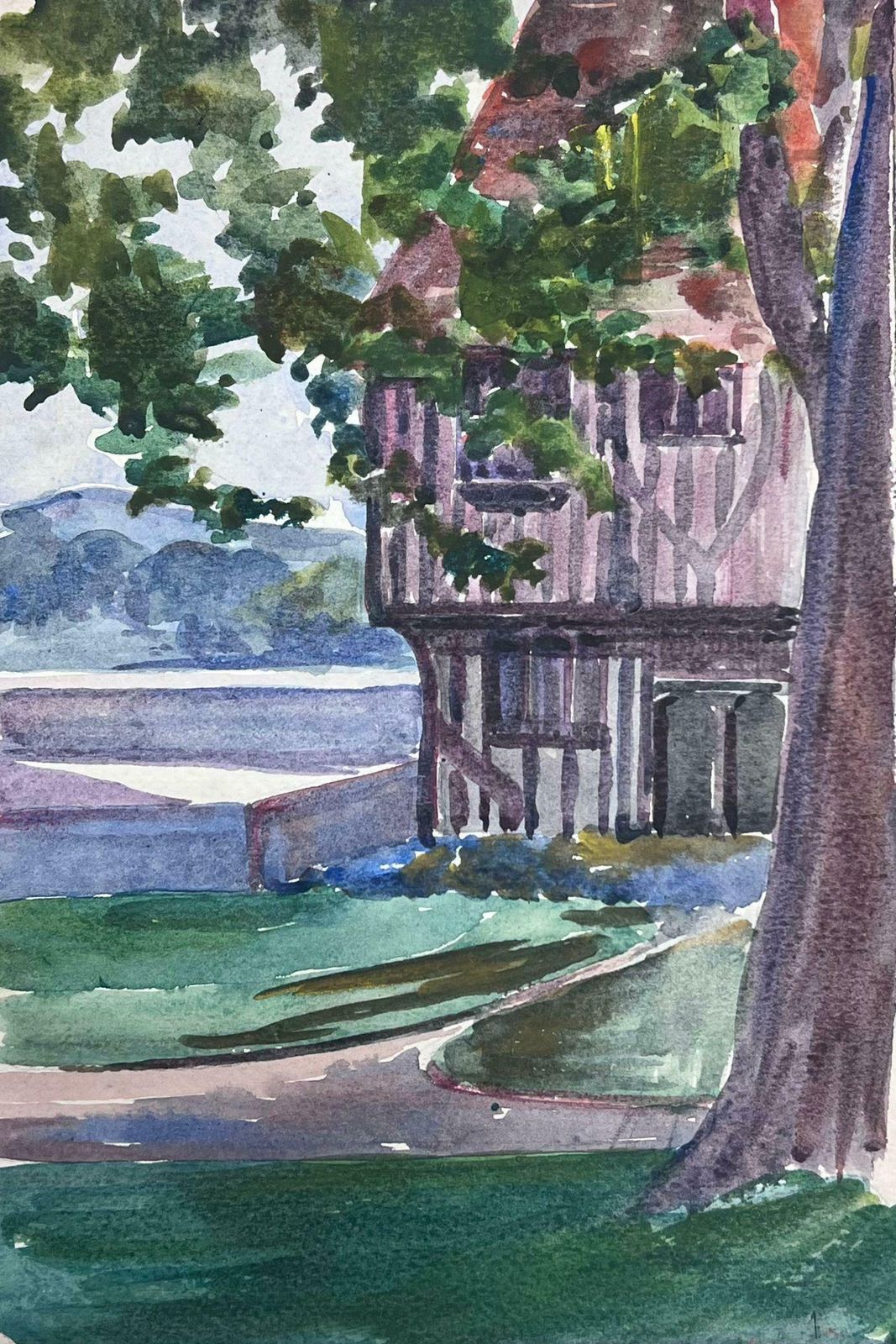 Louise Alix1930's French Impressionist Timber Frame House In Summer Country Landscape1930's