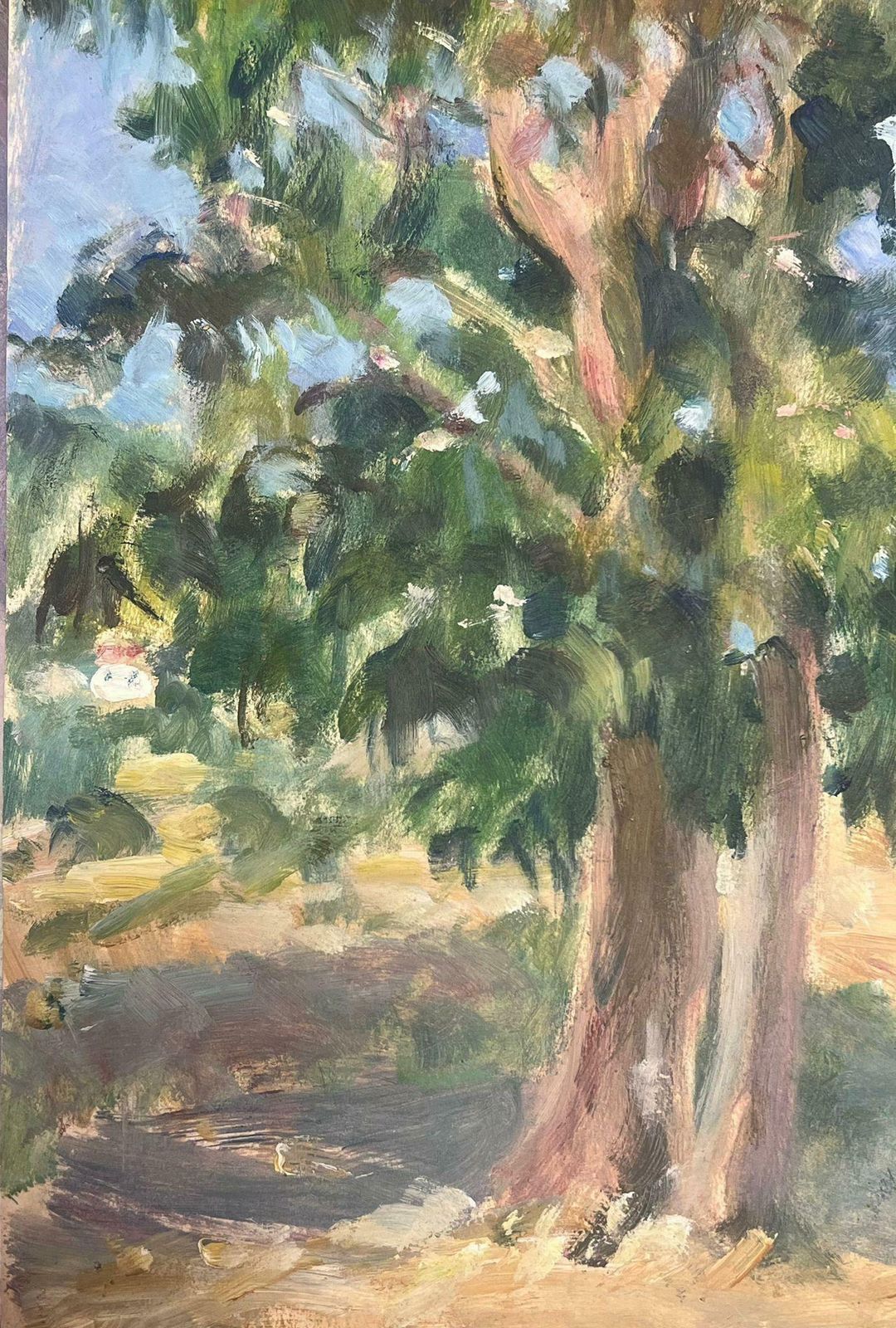 Y. Blanchon1930's French Gouache Tall Oak Tree's In Blue Sky Landscape1930's photo Art