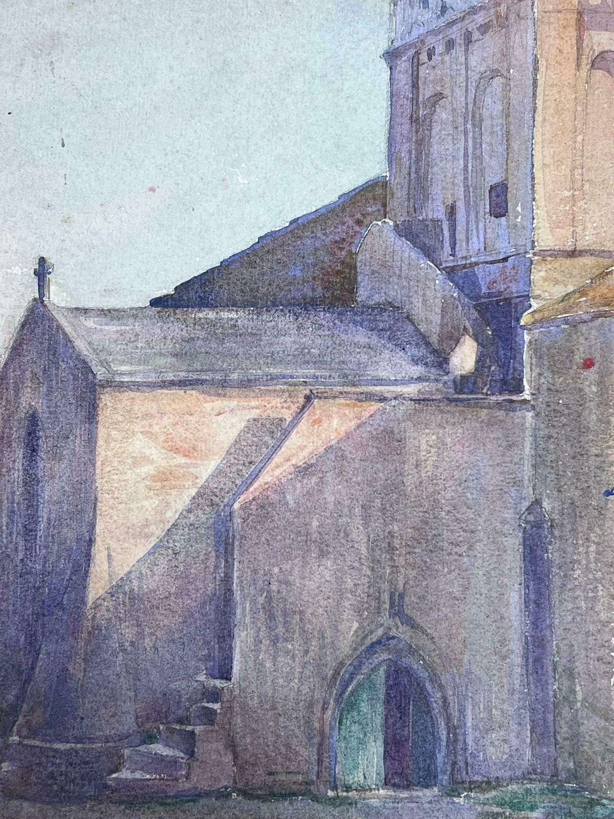 Louise Alix1930's French Impressionist Watercolour Back Entrance Of Church Landscape1930's photo furniture