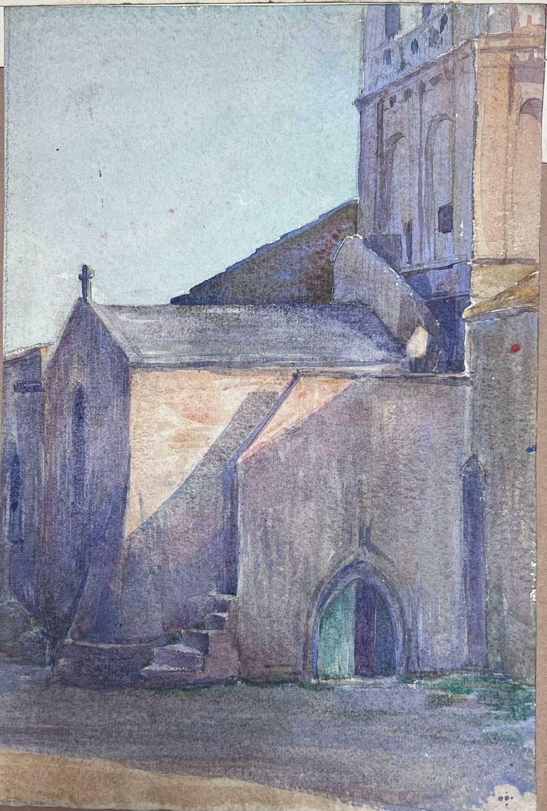 Louise Alix1930's French Impressionist Watercolour Back Entrance Of Church Landscape1930's photo for sale
