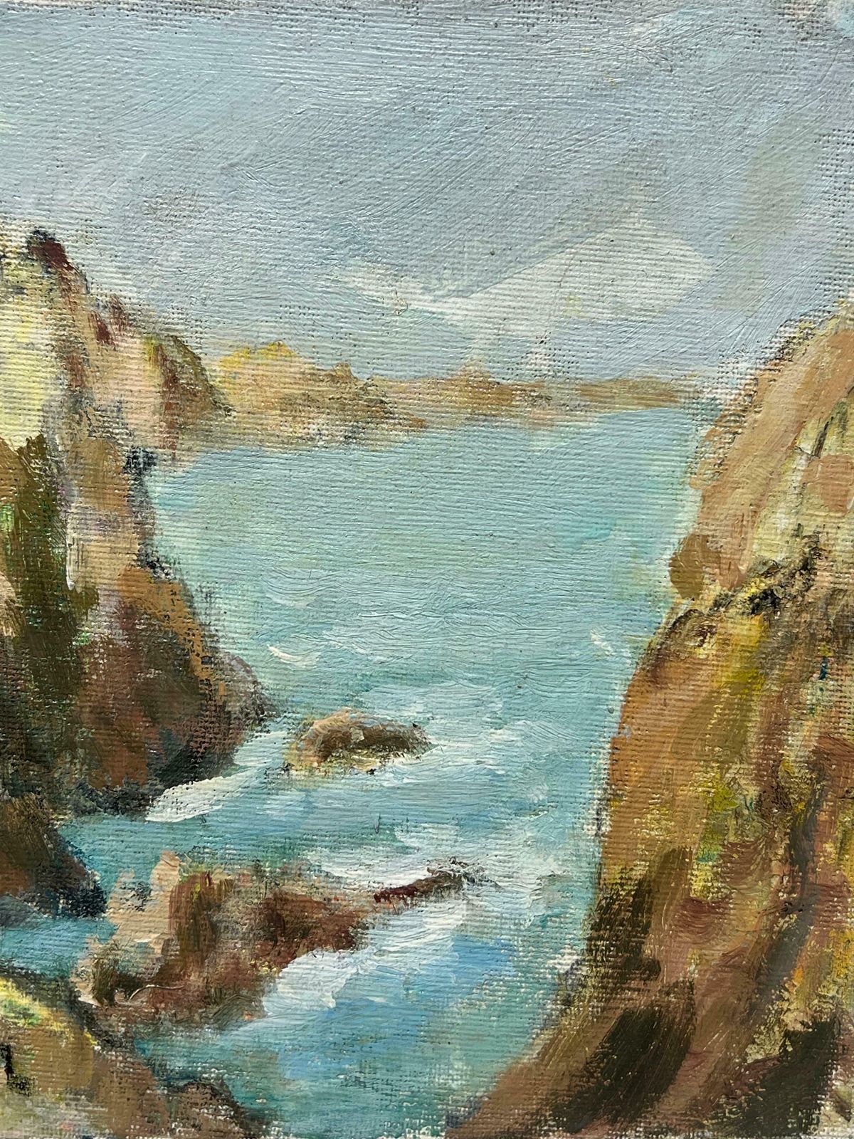 Fanch Lelcoastal Scene With Rocky Cliffs And Blue Waters The Pointe Du Van Brittany20th Century photo for sale