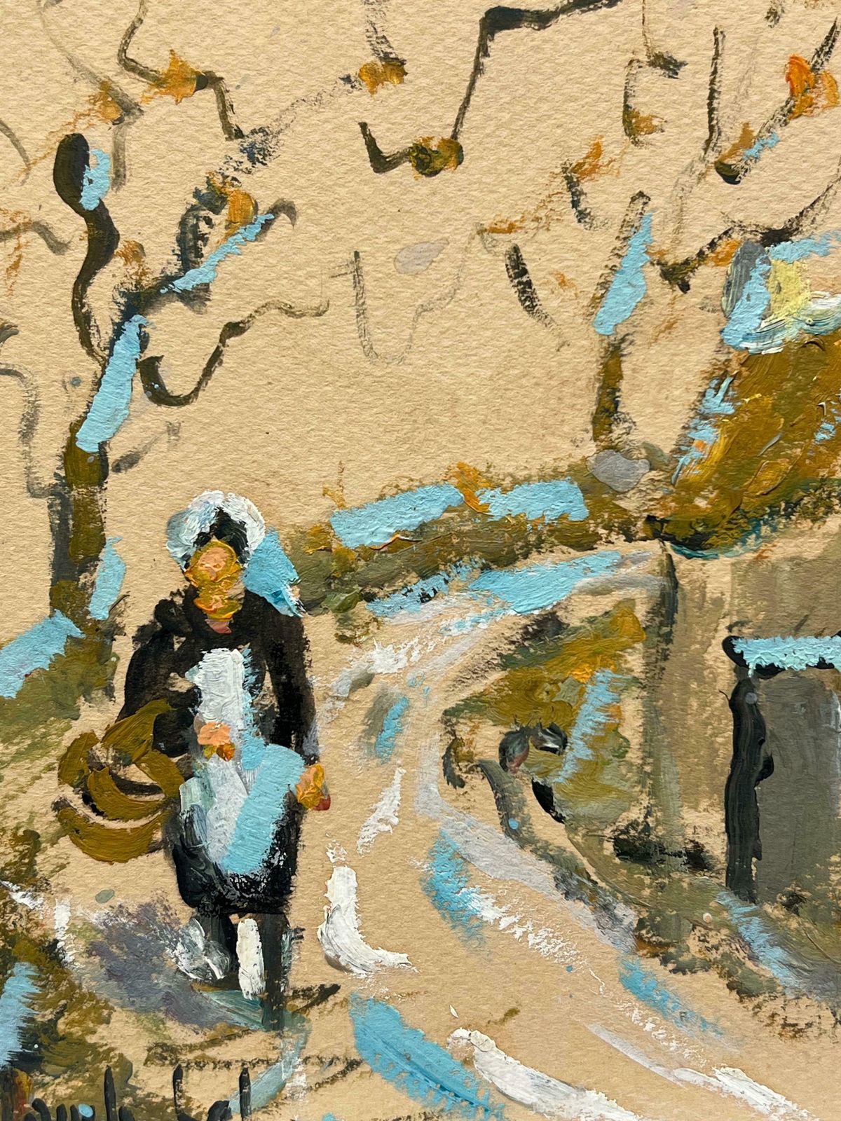 Fanch Lelsummer Blue Charming Village Track  With Women In Traditional Breton Attire 20th Century photo Art