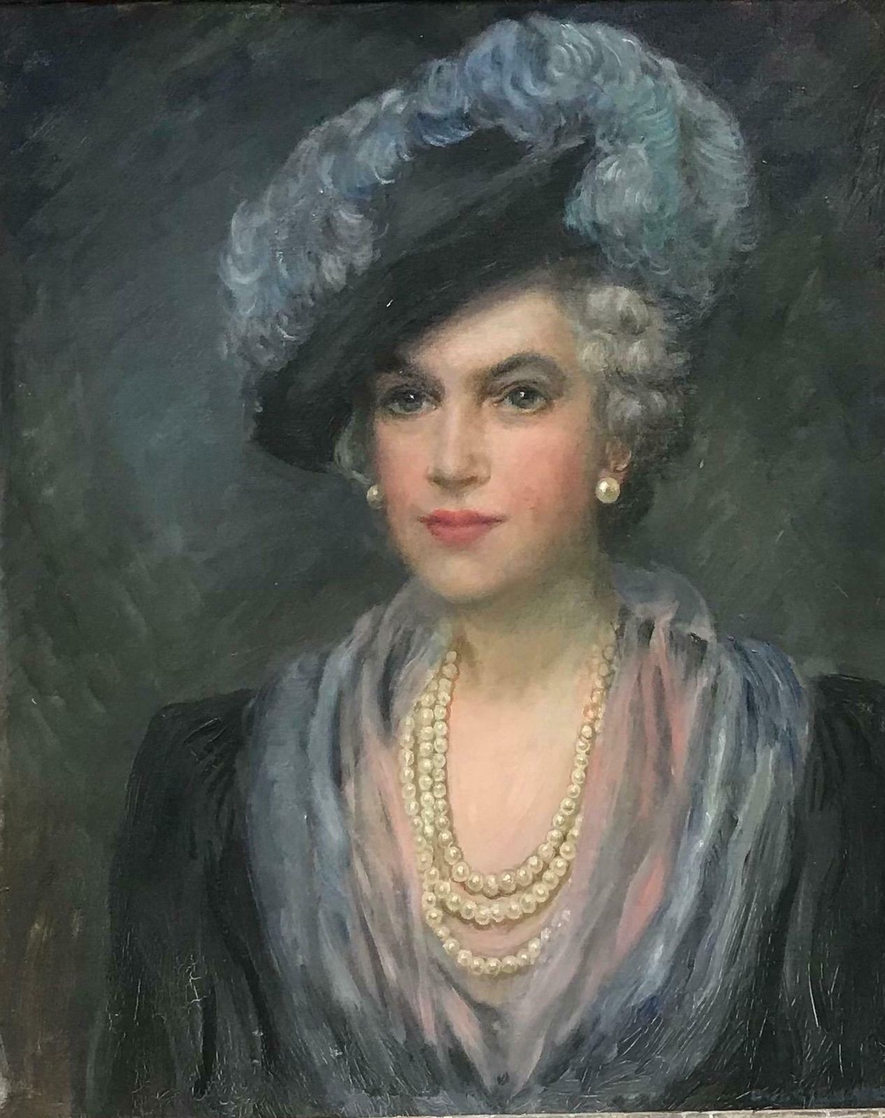 English Schoolfine British Mid 20th Century Oil Painting Portrait Of A Society Lady