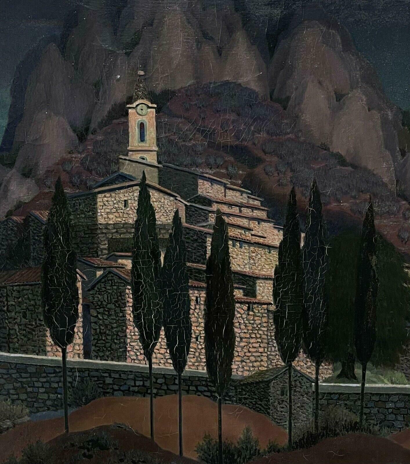 French 20th Centurysaint Agnes Provence Hill Top Perched Village Signed French Modernist Oil photo for sale