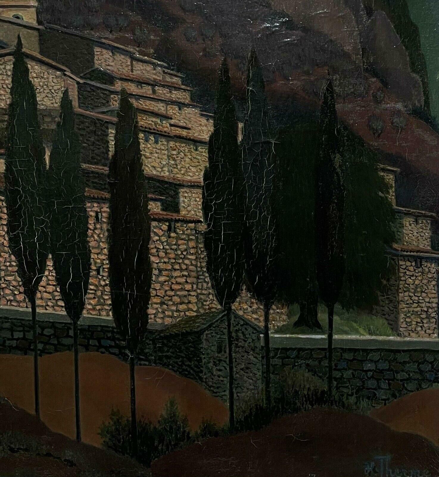 French 20th Centurysaint Agnes Provence Hill Top Perched Village Signed French Modernist Oil photo Art