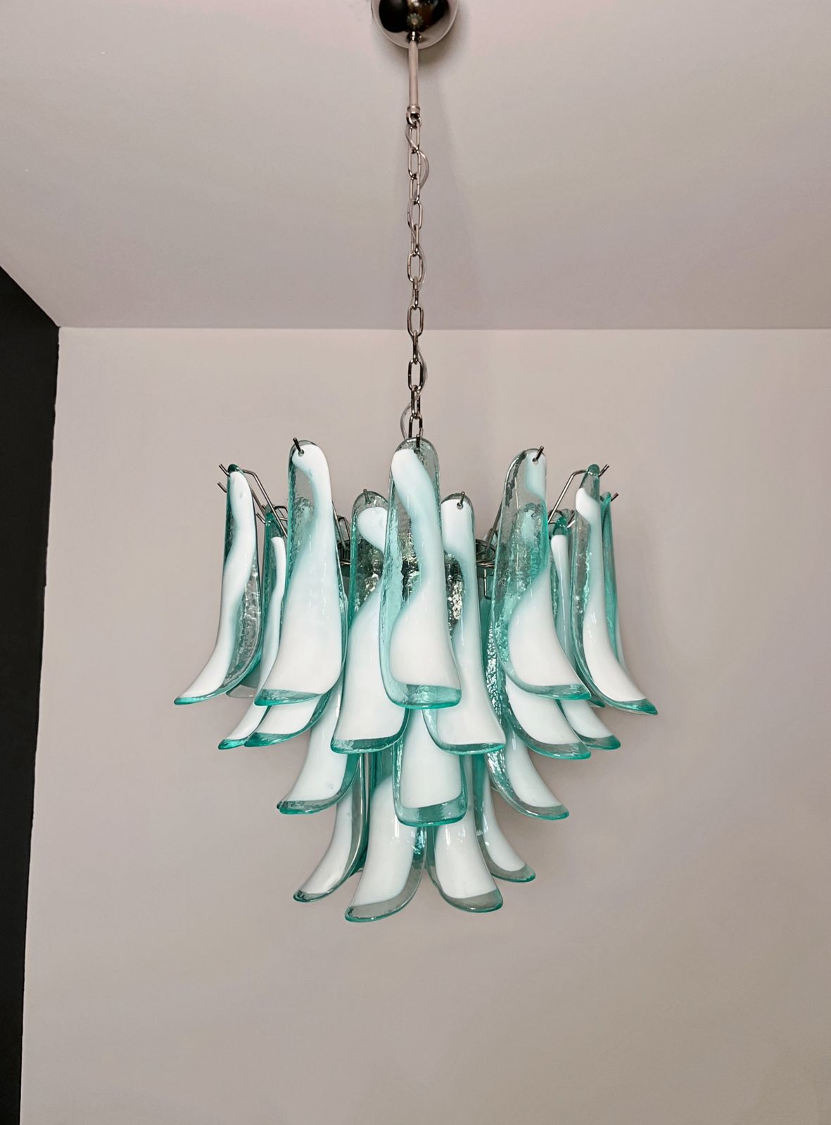 Italian Vintage Murano Chandelier   Mazzega   36 Lattimo Turquoise Glass Petals photo vintage
