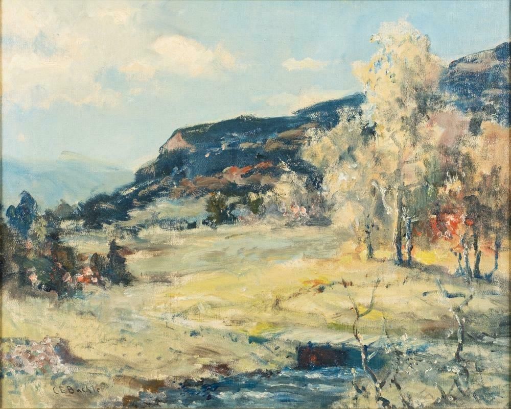 Charles E. Buckleramerican Impressionist Original Oil Painting The Creek In Spring, Framedc. 1950's photo furniture