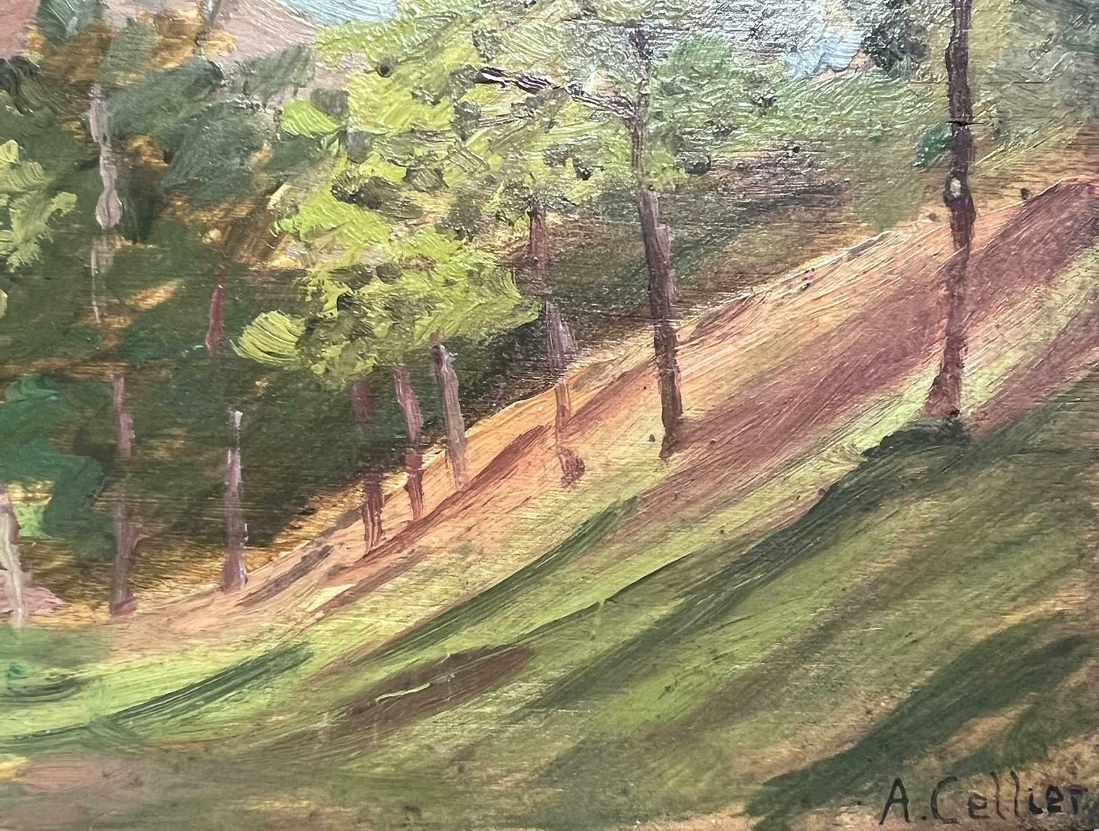 French School1930's French Impressionist Signed Oil Painting Lush Green Landscape photo furniture