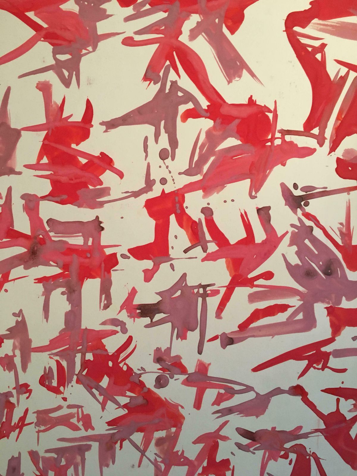 Raphaelle Pialarge French Abstract Painting, Watercolour, Signed, Red And Purple Palette1979 photo Art