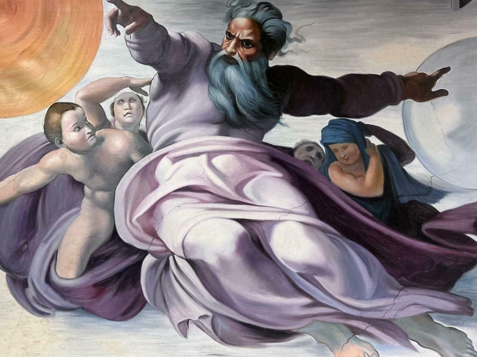 European Artistlarge Classical Oil Painting Mythological Biblical Figures In Sky photo furniture