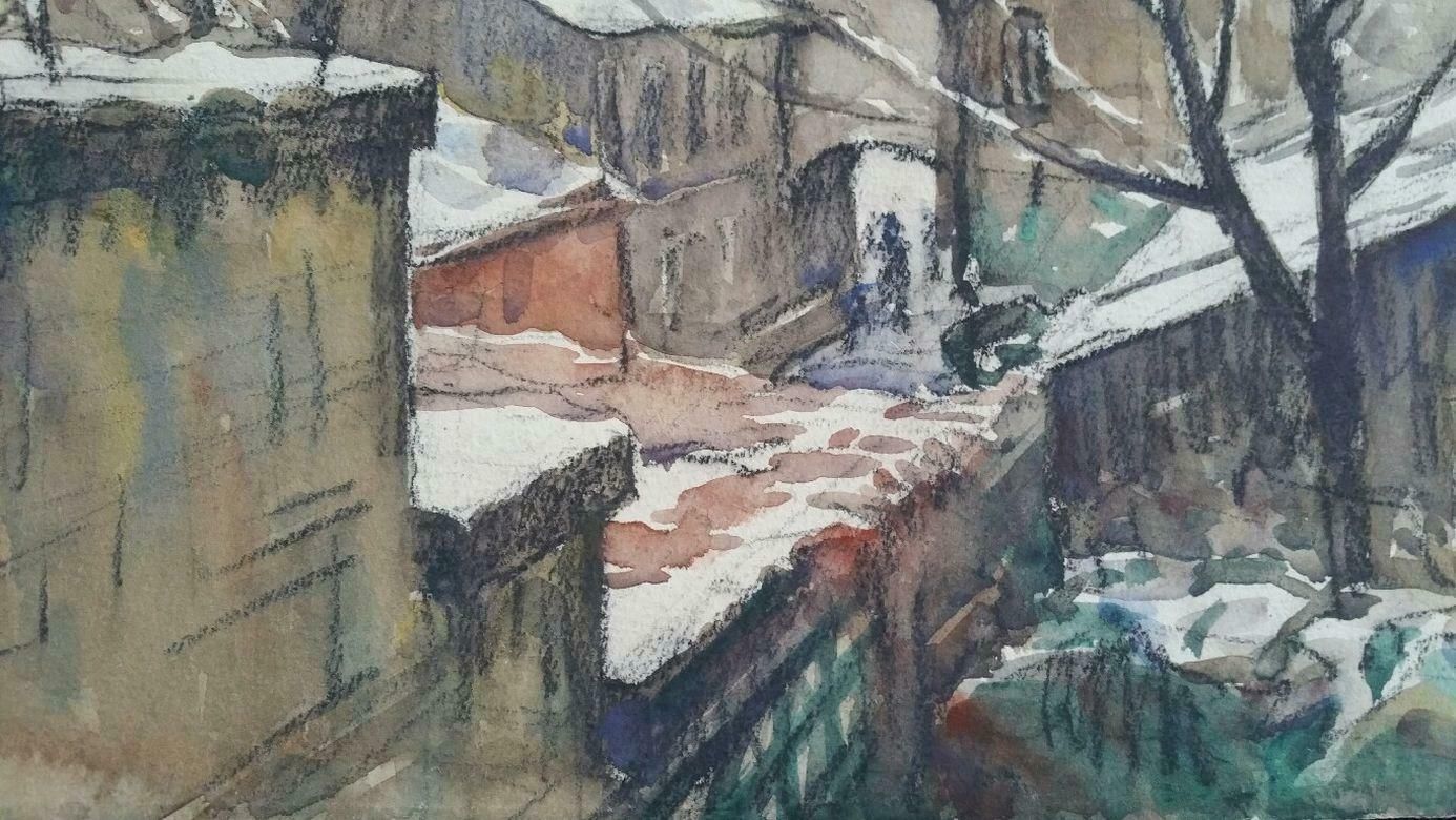 Henri Milochecole De Paris Mid 20th Century City Architectural Winter Scene 1940's photo 445.0