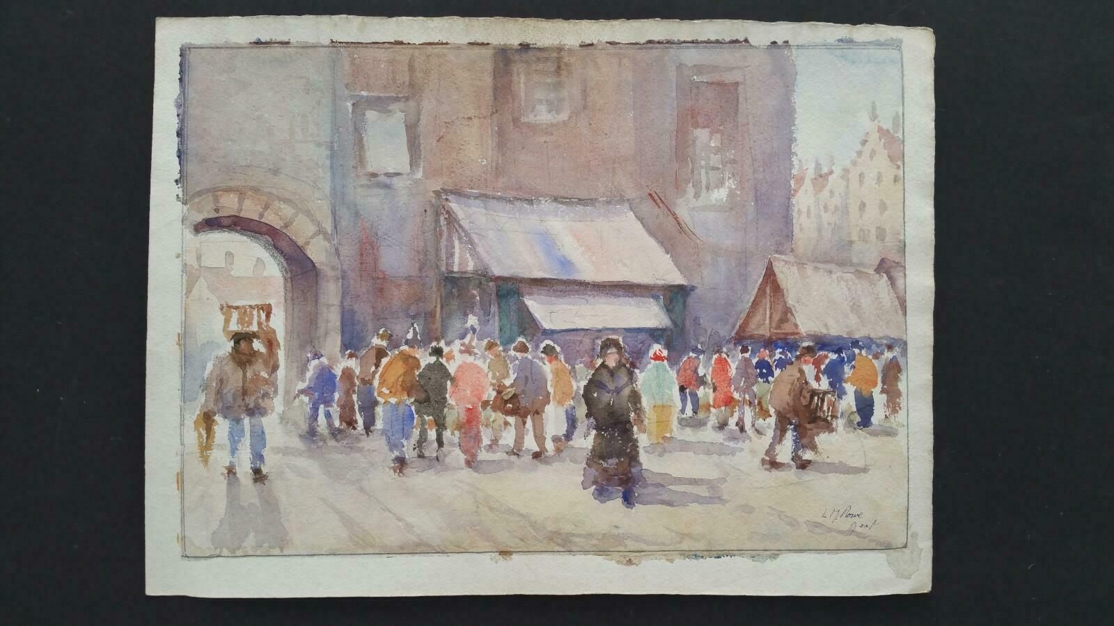 Leonard Machin Rowemid 20th Century Belgium. Gent, A Morning Market1950's photo furniture