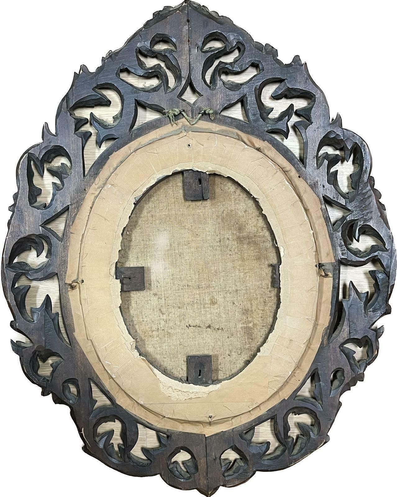 French School Fine 19th Century French Oil Painting Madonna & Child Carved Wood Scrolled Frame photo for sale
