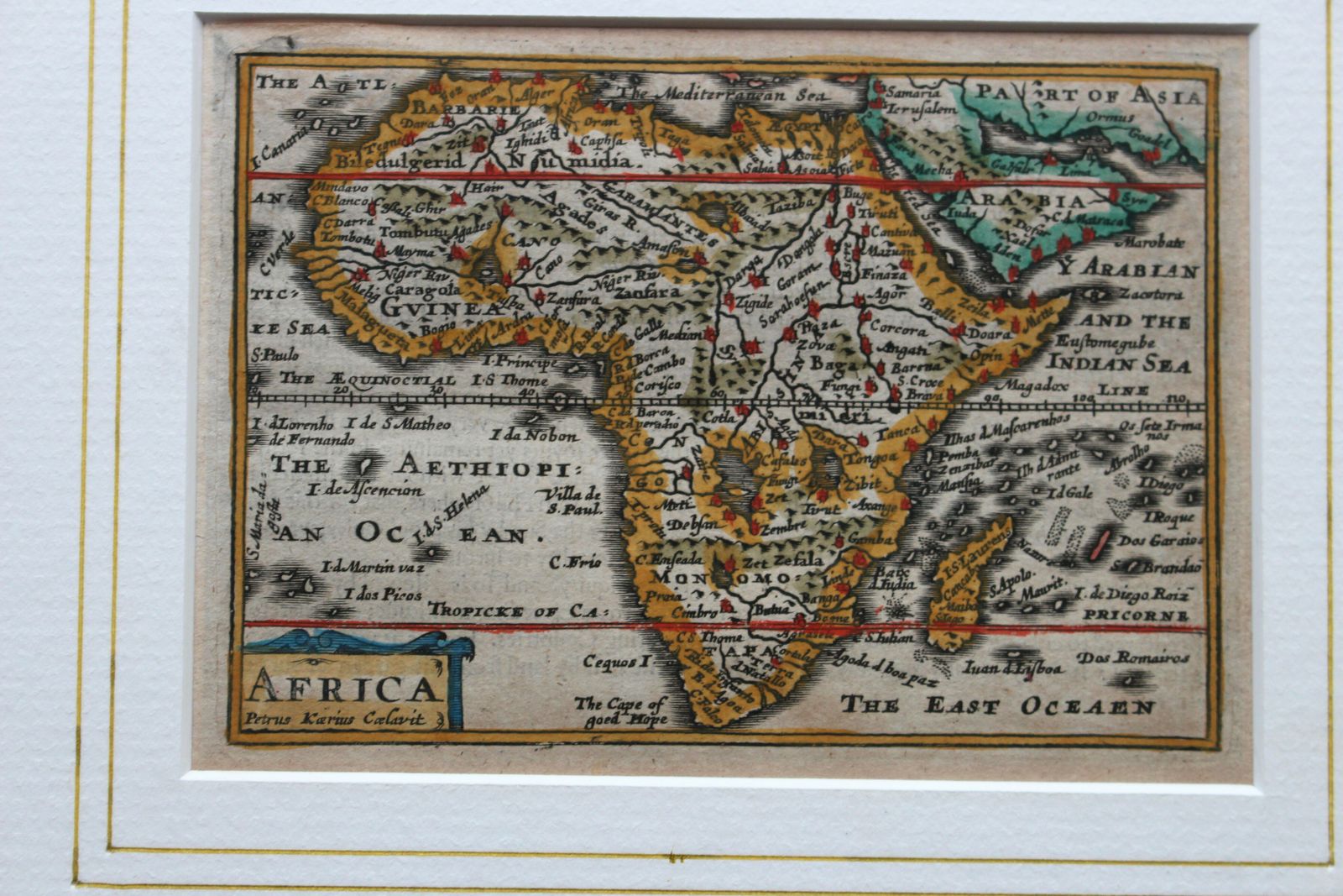 Extremely Rare Miniature Speed Map Of Africa Engraved By Peter Karius Van Den Keere C1646 photo for sale