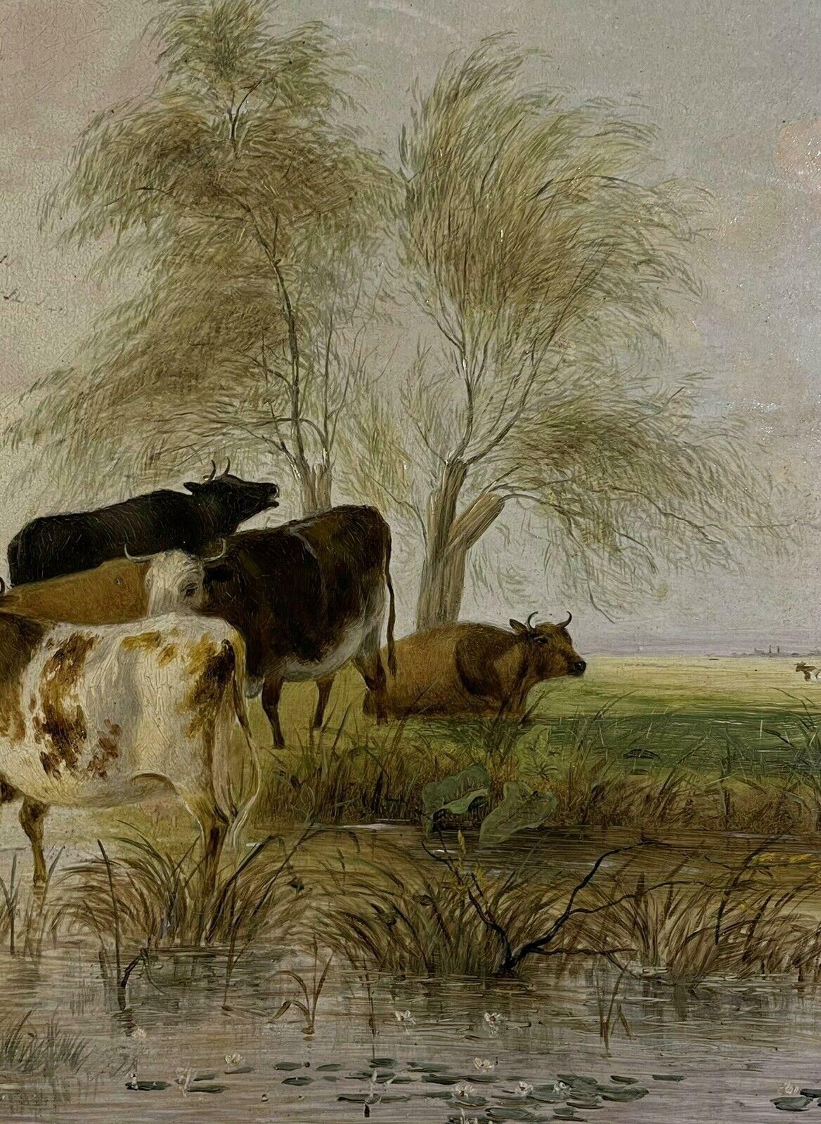 Victorian Oilcattle Watering Tranquil Pastures Signed 19th Century English Oil Painting photo 1425.0