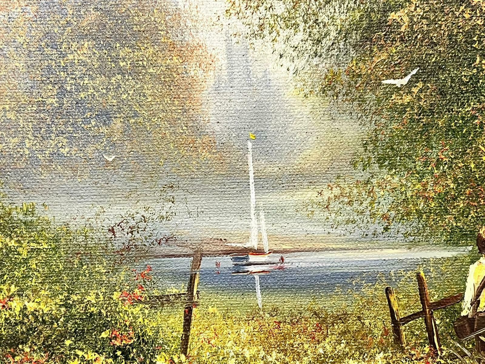 Les Parsonshazy Summer Meadow Children With Fishing Nets By River Signed English Oil photo 1216.0