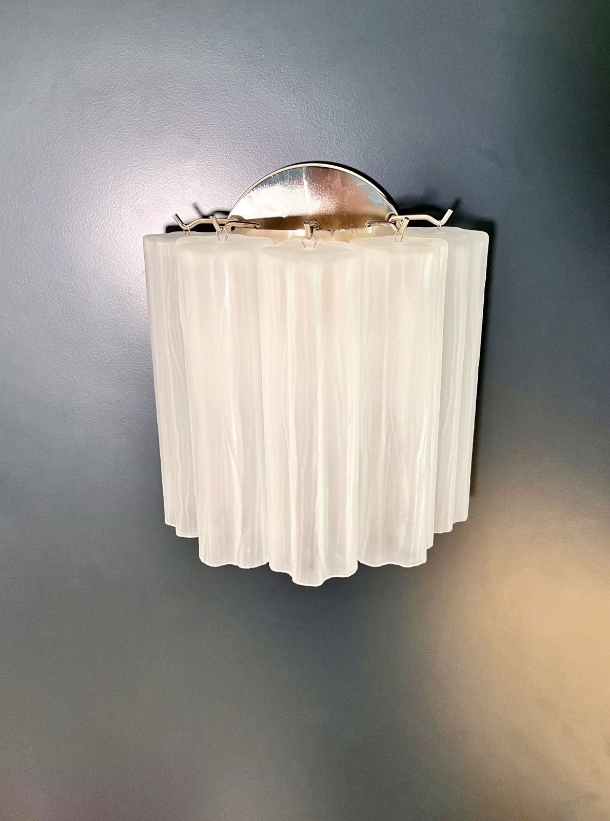 Fantastic Pair Of Murano Glass Tube Wall Sconces   5 Etched Glass Tube photo buy