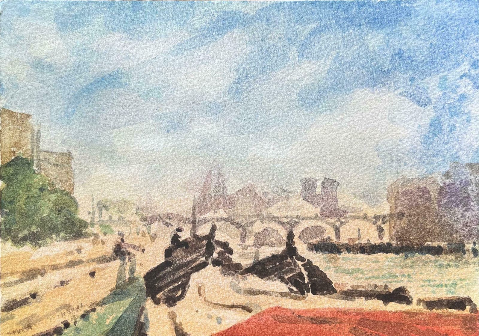 Maurice Mazeiliefrench Impressionist Watercolor Of Notre Dame And The Pont Neuf From The Seine20th Century