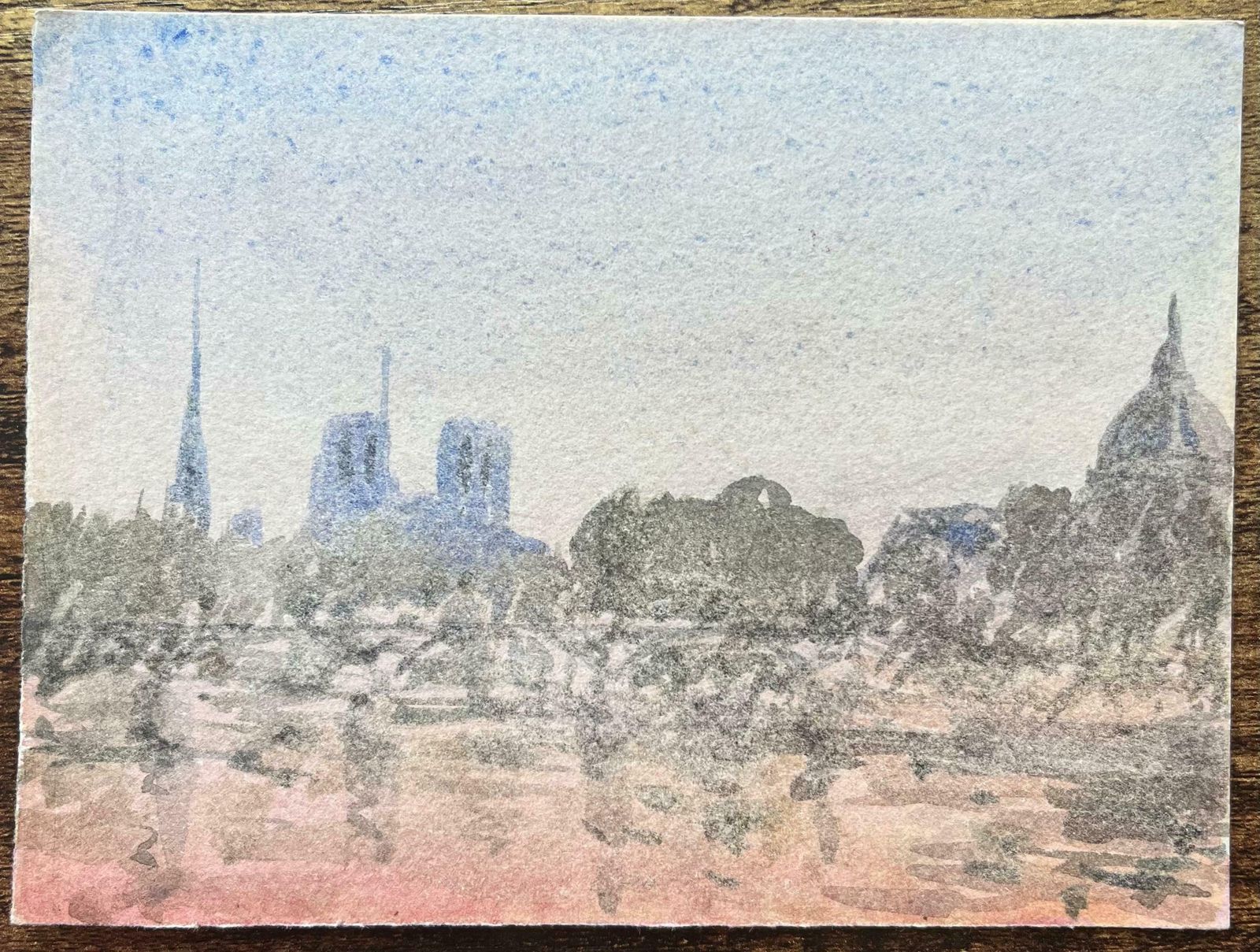 Maurice Mazeiliefrench Impressionist Watercolor Of Notre Dame And The Paris Skyline At Dusk20th Century photo furniture