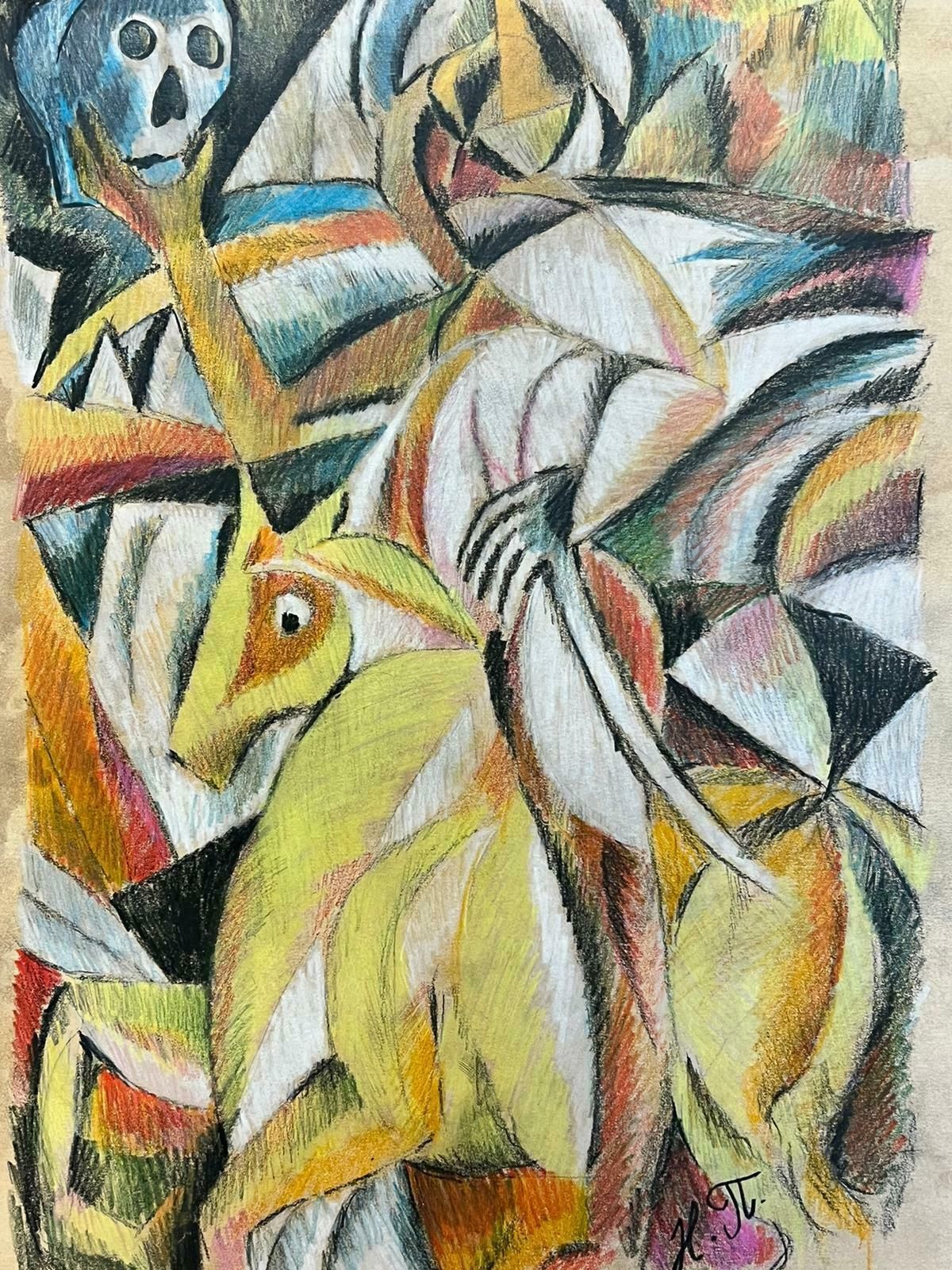 Continental Schoolcubist Figure On Horseback Holding A Skull 20th Century Artwork