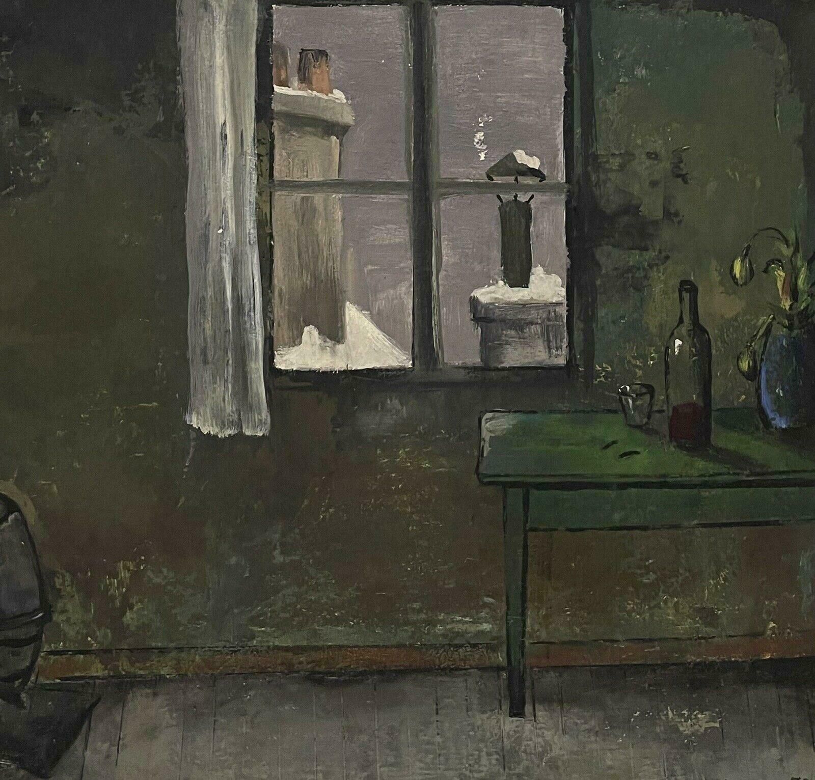 August Pietriparisian Interior Attic Room Mid 20th Century French Signed Oil, Rooftop Views photo vinterior