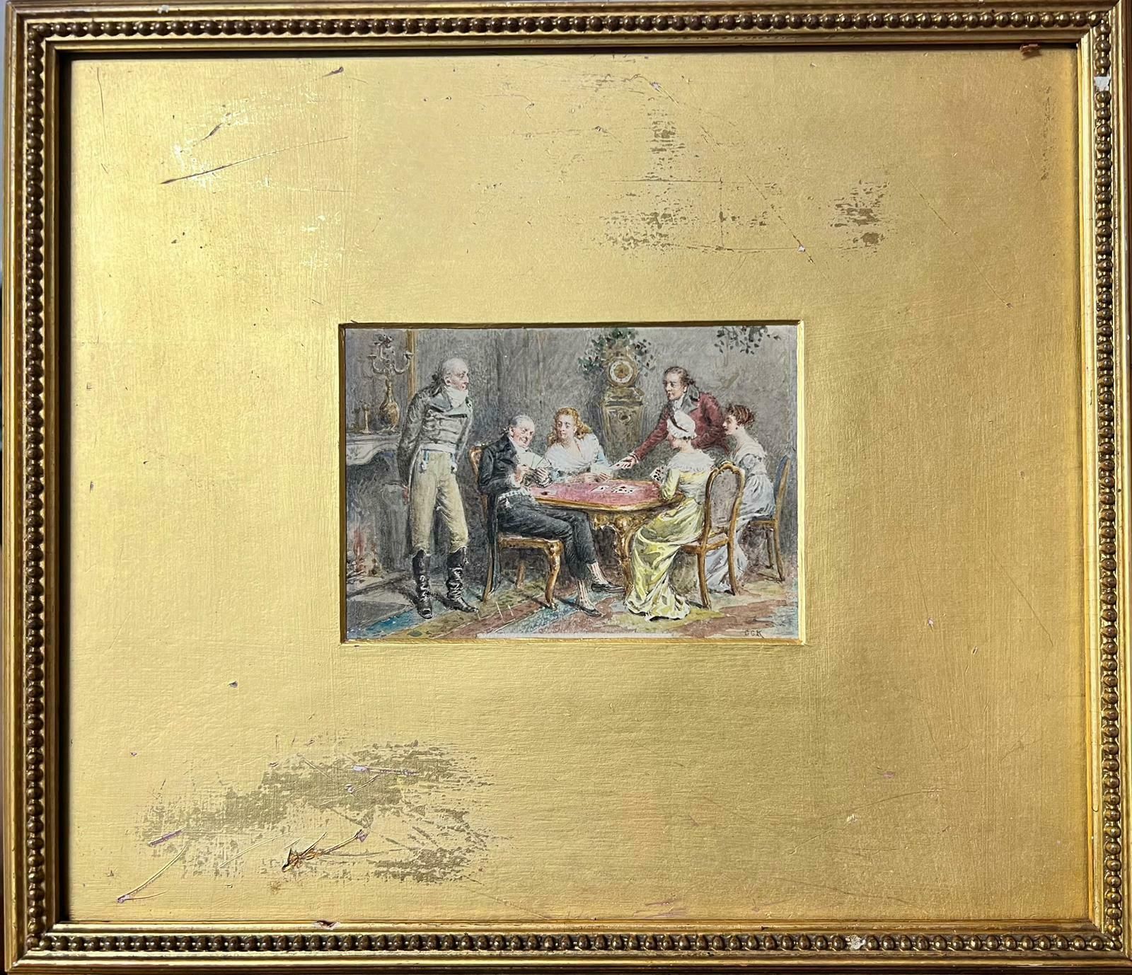 George Goodwin Kilburnegeorgian Elegant Family In Grand Interior Playing Game Of Cards Signed Painting photo furniture