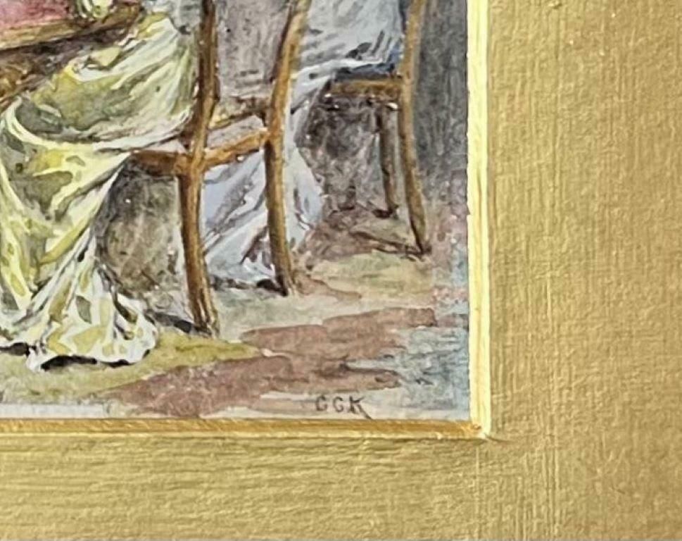 George Goodwin Kilburnegeorgian Elegant Family In Grand Interior Playing Game Of Cards Signed Painting photo for sale