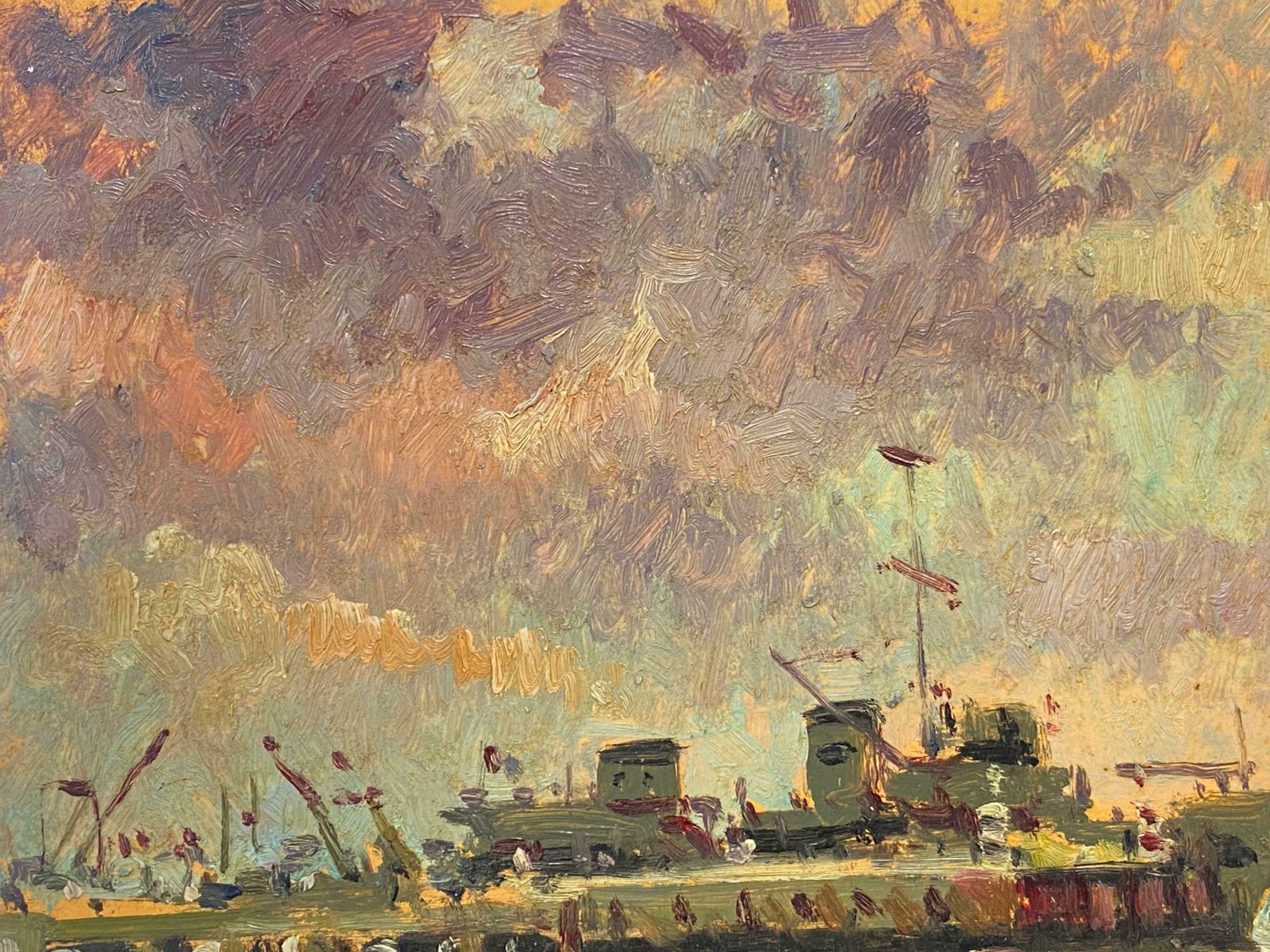 Maurice Mazeiliemaurice Mazeilie   French Impressionist Oil   Shipping Harbour photo for sale
