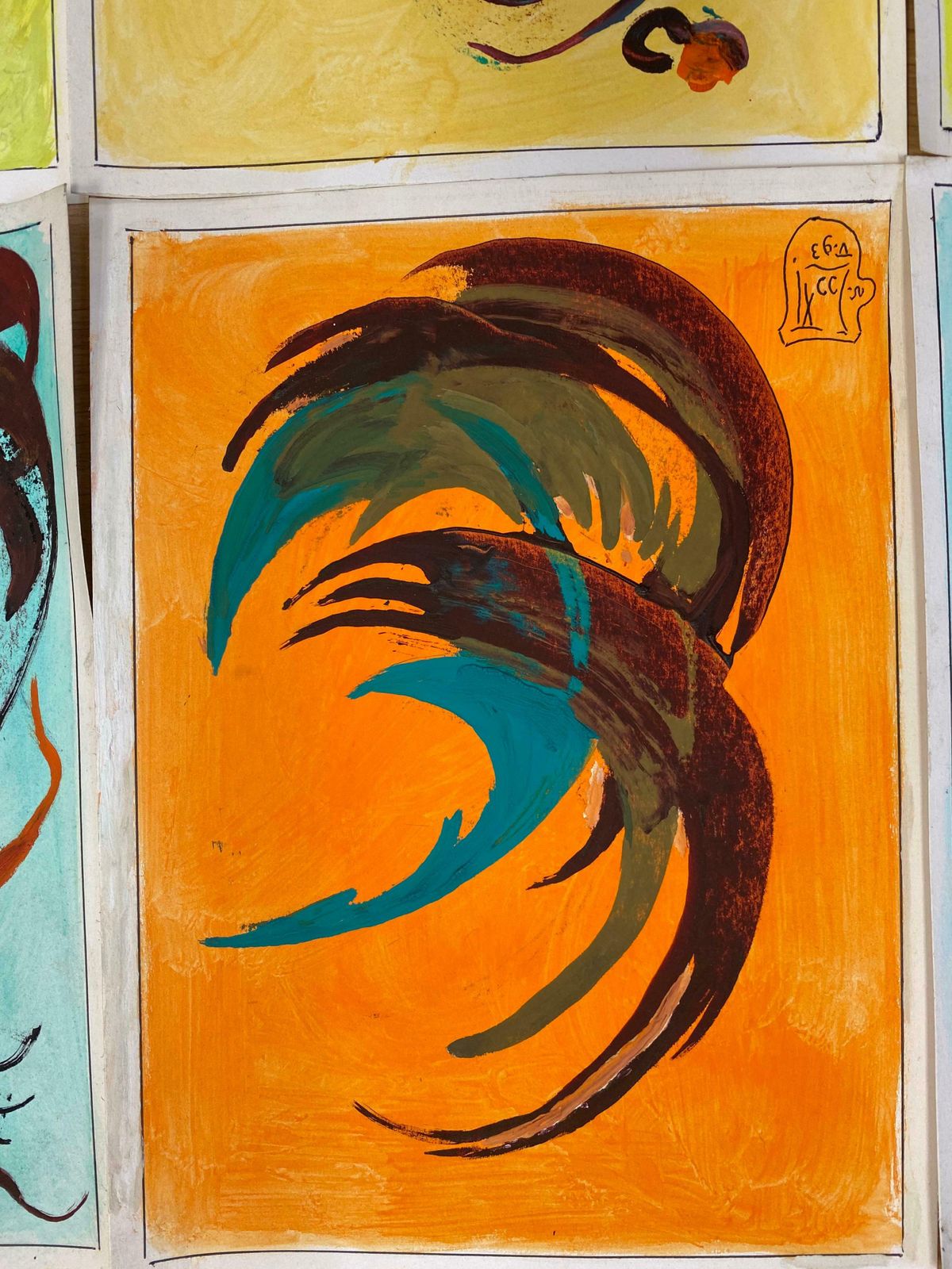Unknownset Of 6 Original French Abstract Oil Paintings   Each Signed & Dated C. 1993 photo vintage