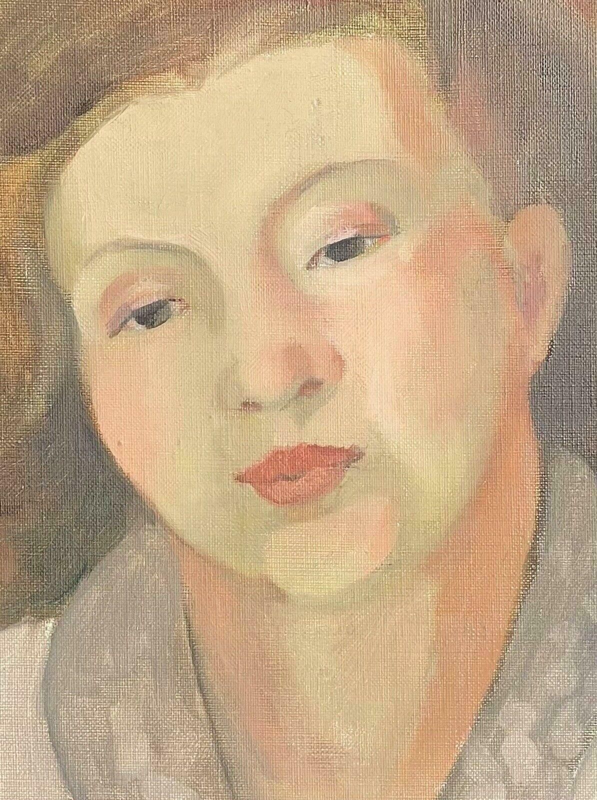 Unknownmid 20th Century French Oil Painting   Head & Shoulders Portrait Young Lady