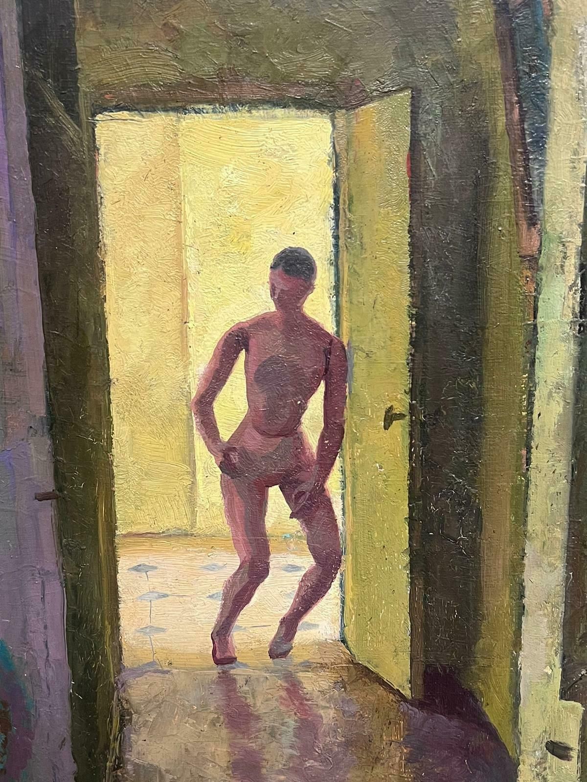 Maurice Delavier1940's French Signed Modernist Oil Painting Nude Figure In Room Interior1950's photo vinterior