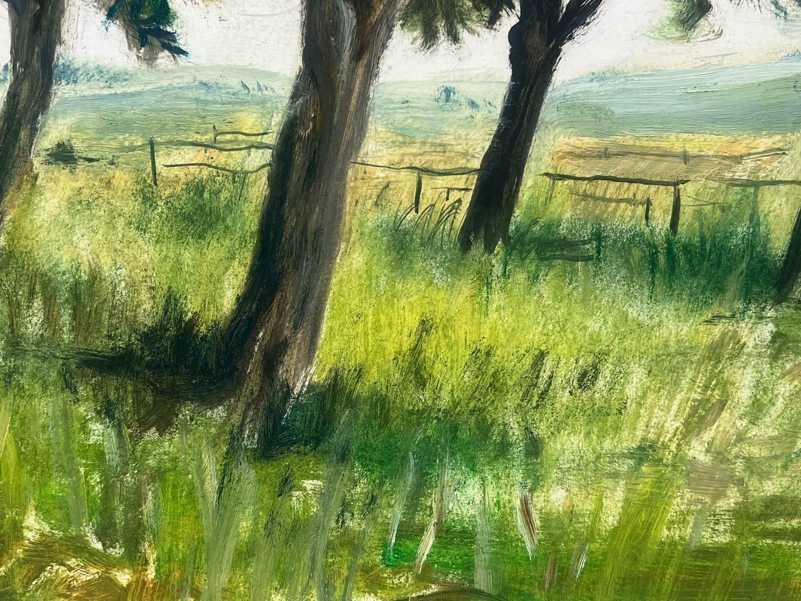 Josine Vignon1950s French Oil Landscape Trees In Green Grass Landscape1950s photo Art